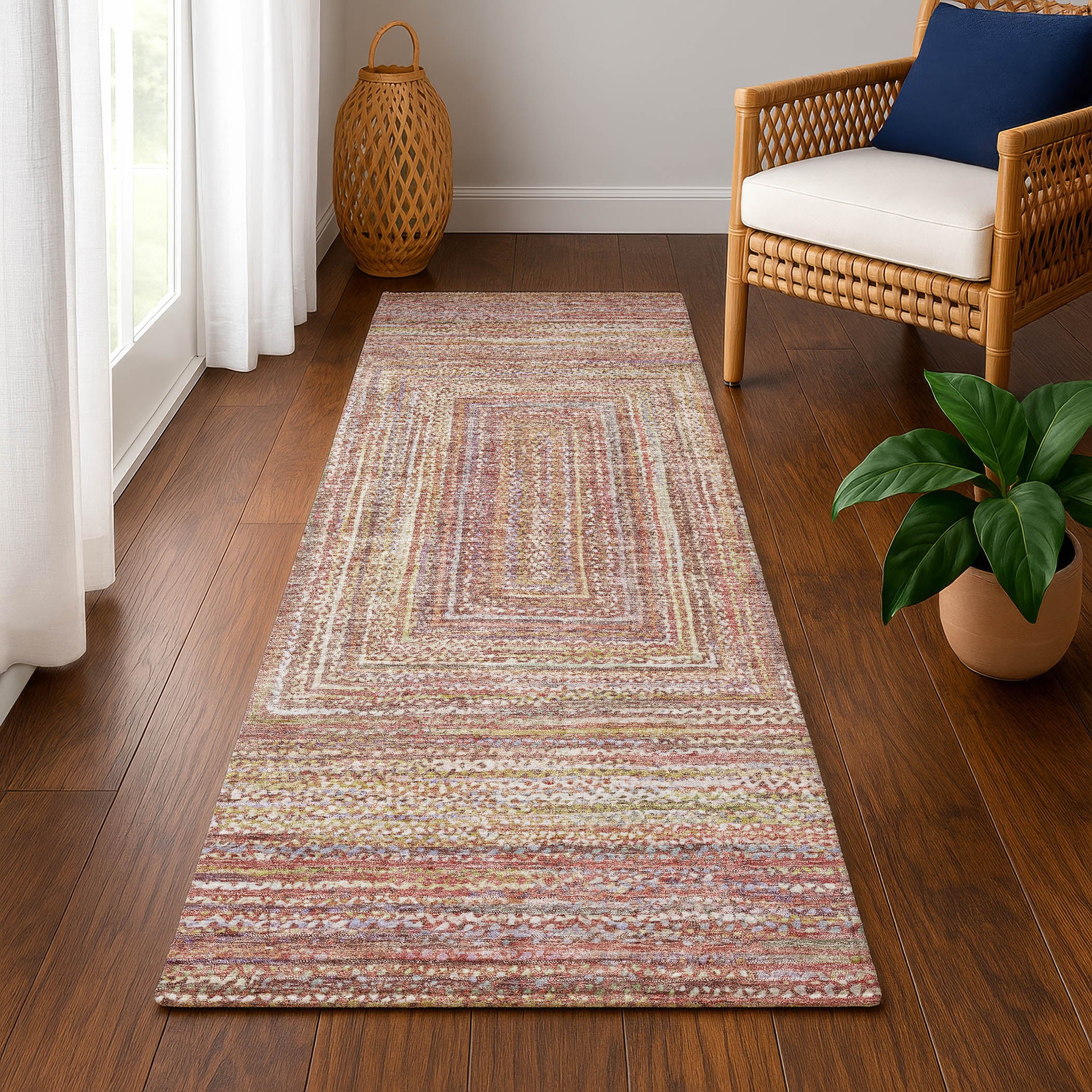 Seoul Machine Washable Transitional Paprika Orange Rug 2'3" x 7'6" #shape_Runner