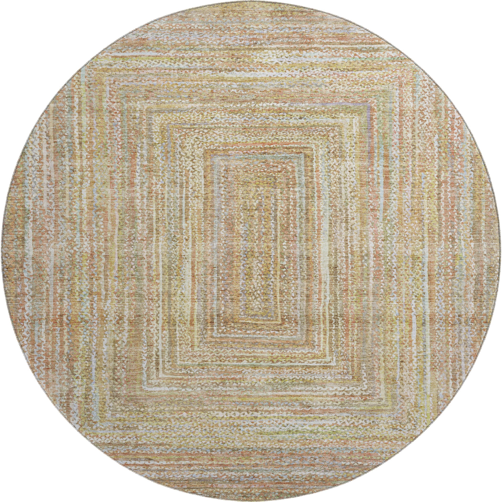 Seoul Machine Washable Transitional Tan Brown Rug 8' x 8' #shape_Round
