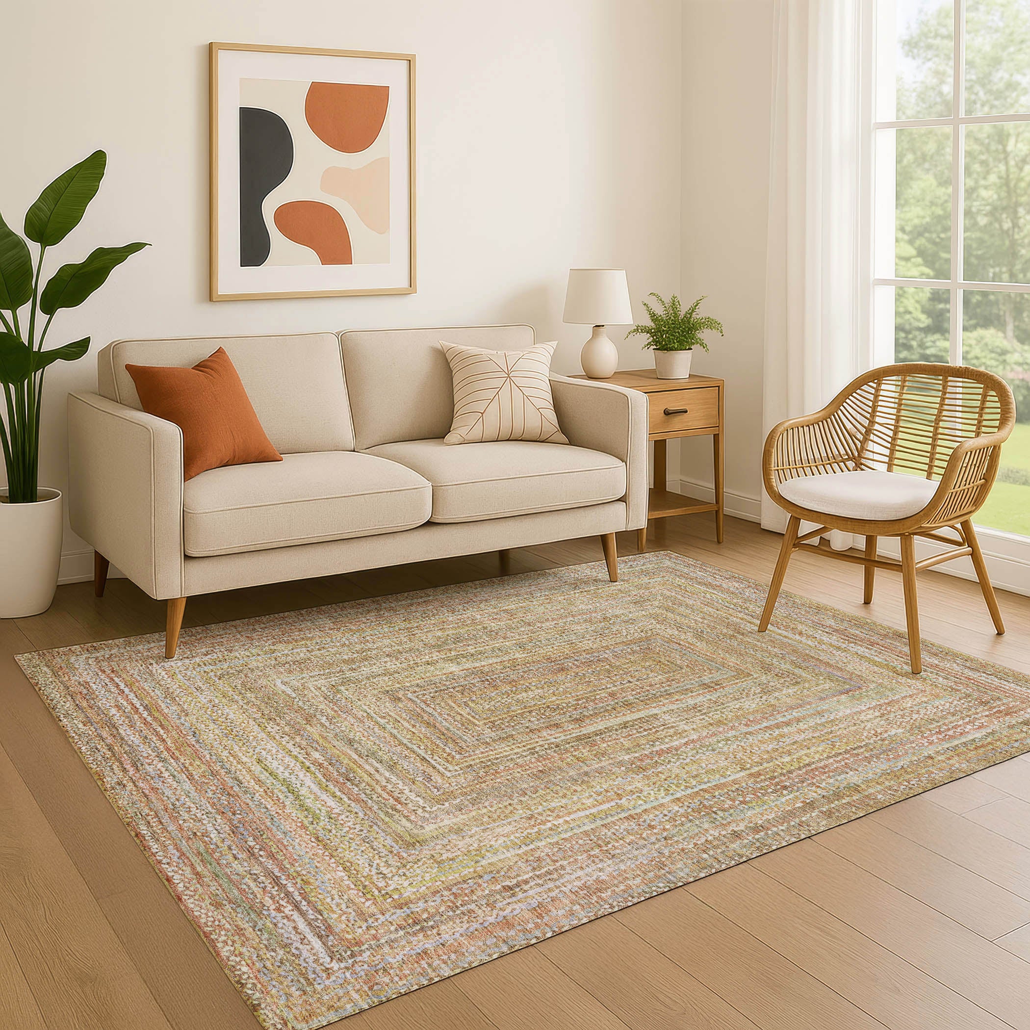 Seoul Machine Washable Transitional Tan Brown Rug 2'6" x 3'10" #shape_Rectangle