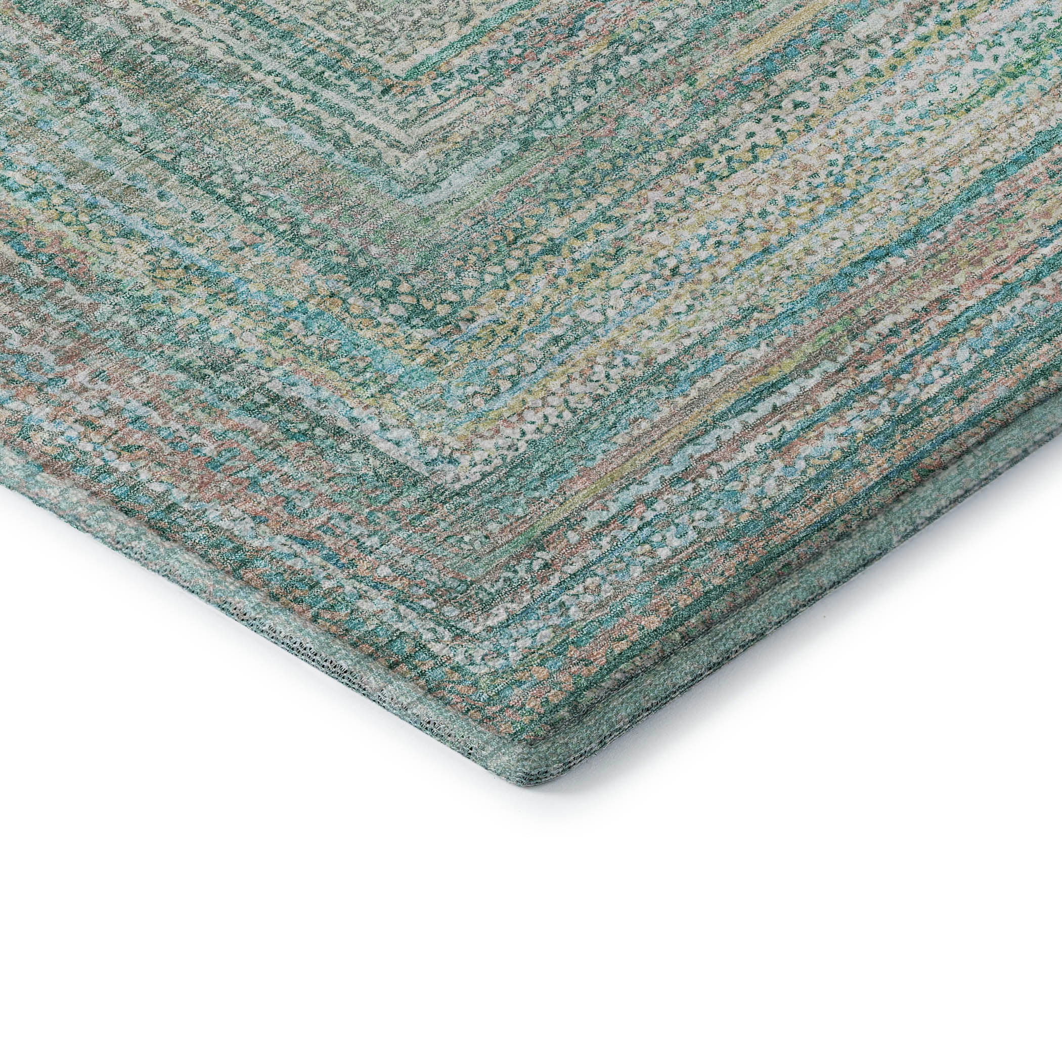 Seoul Machine Washable Transitional Teal Rug 1'8" x 2'6" #shape_Rectangle