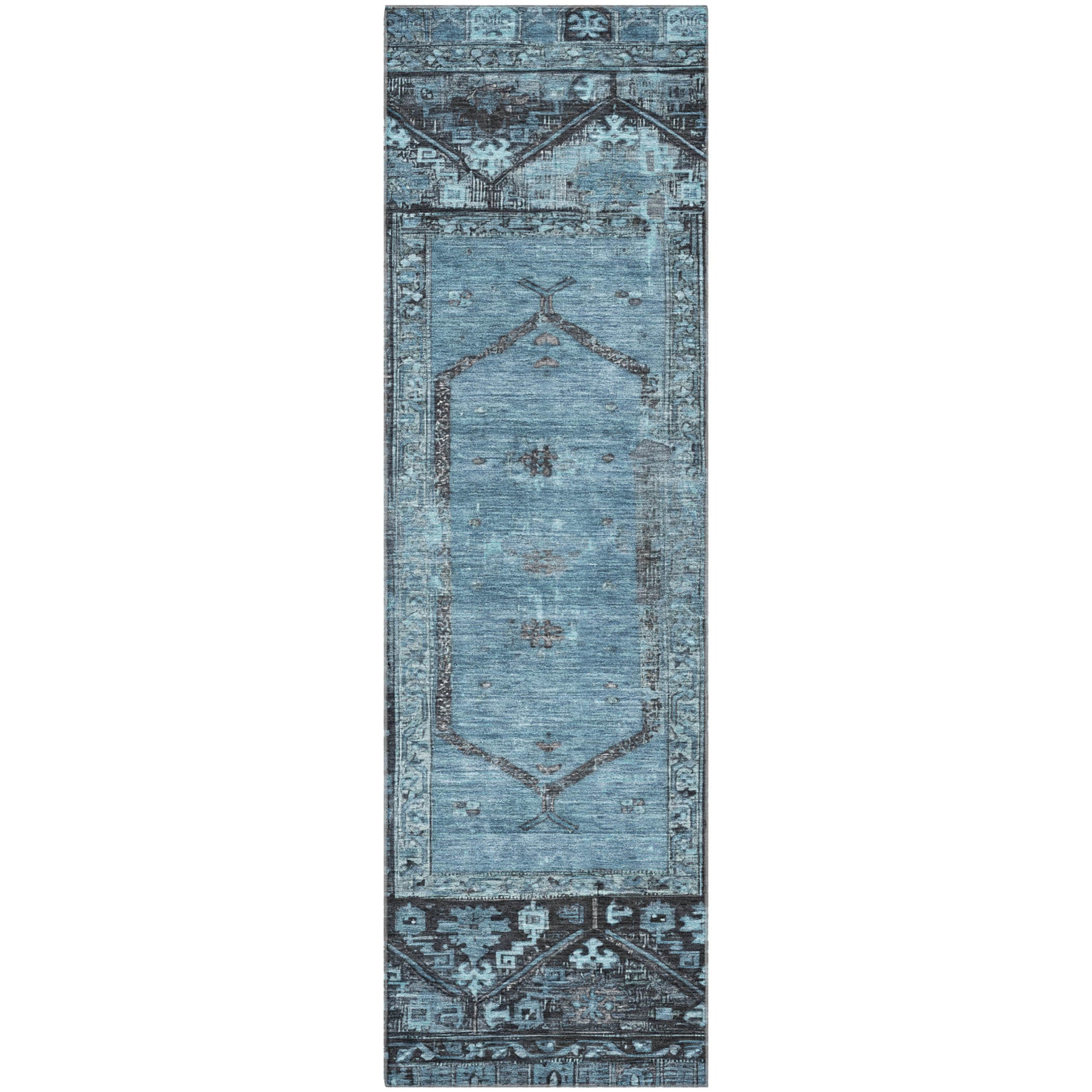 Cusco Machine Washable Traditional Blue Rug 2'3" x 7'6" #shape_Runner