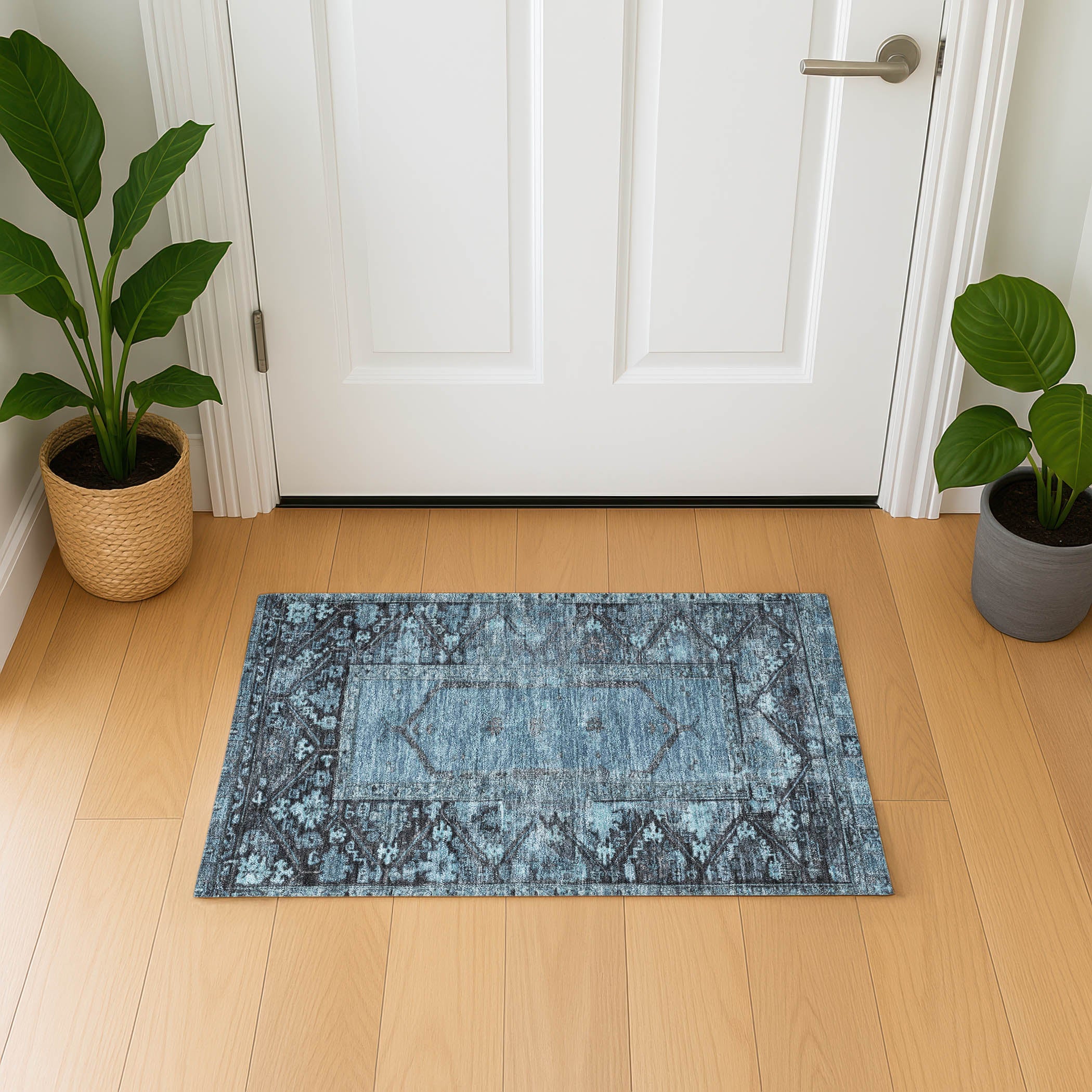 Cusco Machine Washable Traditional Blue Rug 1'8" x 2'6" #shape_Rectangle