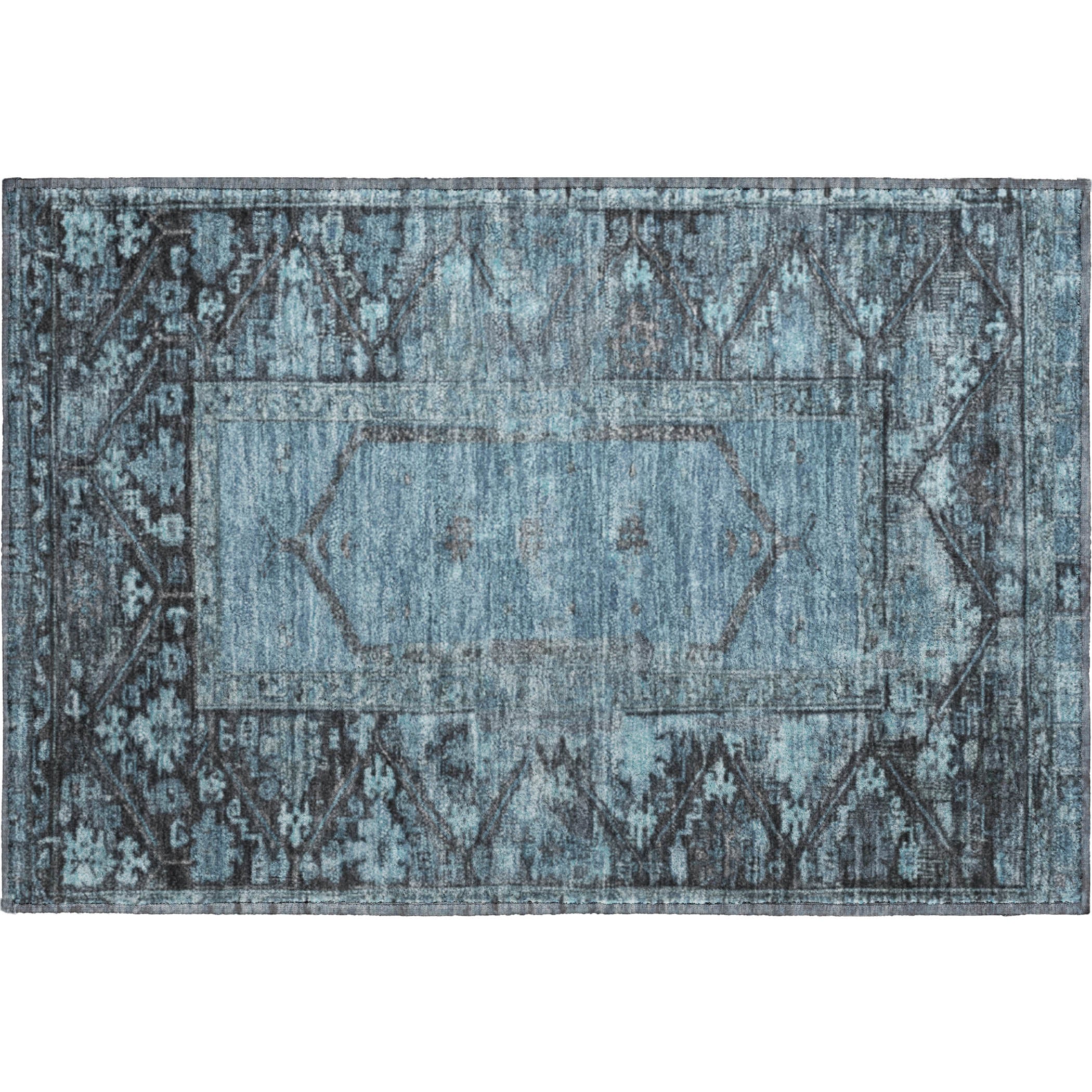 Cusco Machine Washable Traditional Blue Rug 1'8" x 2'6" #shape_Rectangle