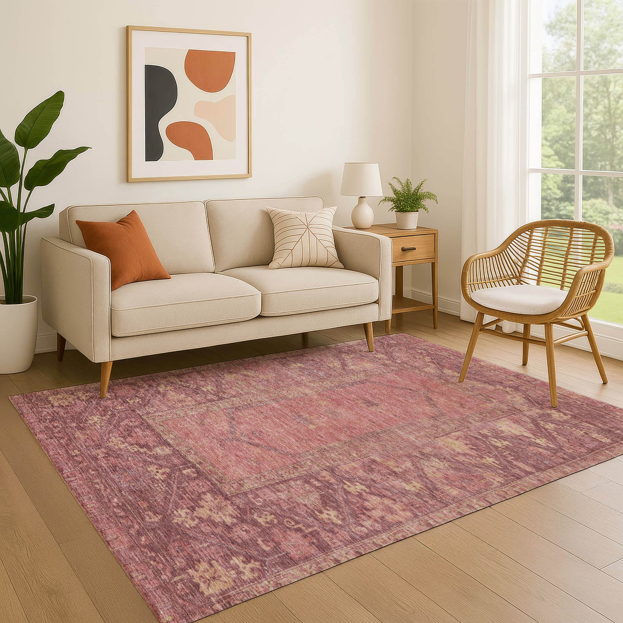 Cusco Machine Washable Traditional Blush Pink Rug 2'6" x 3'10" #shape_Rectangle