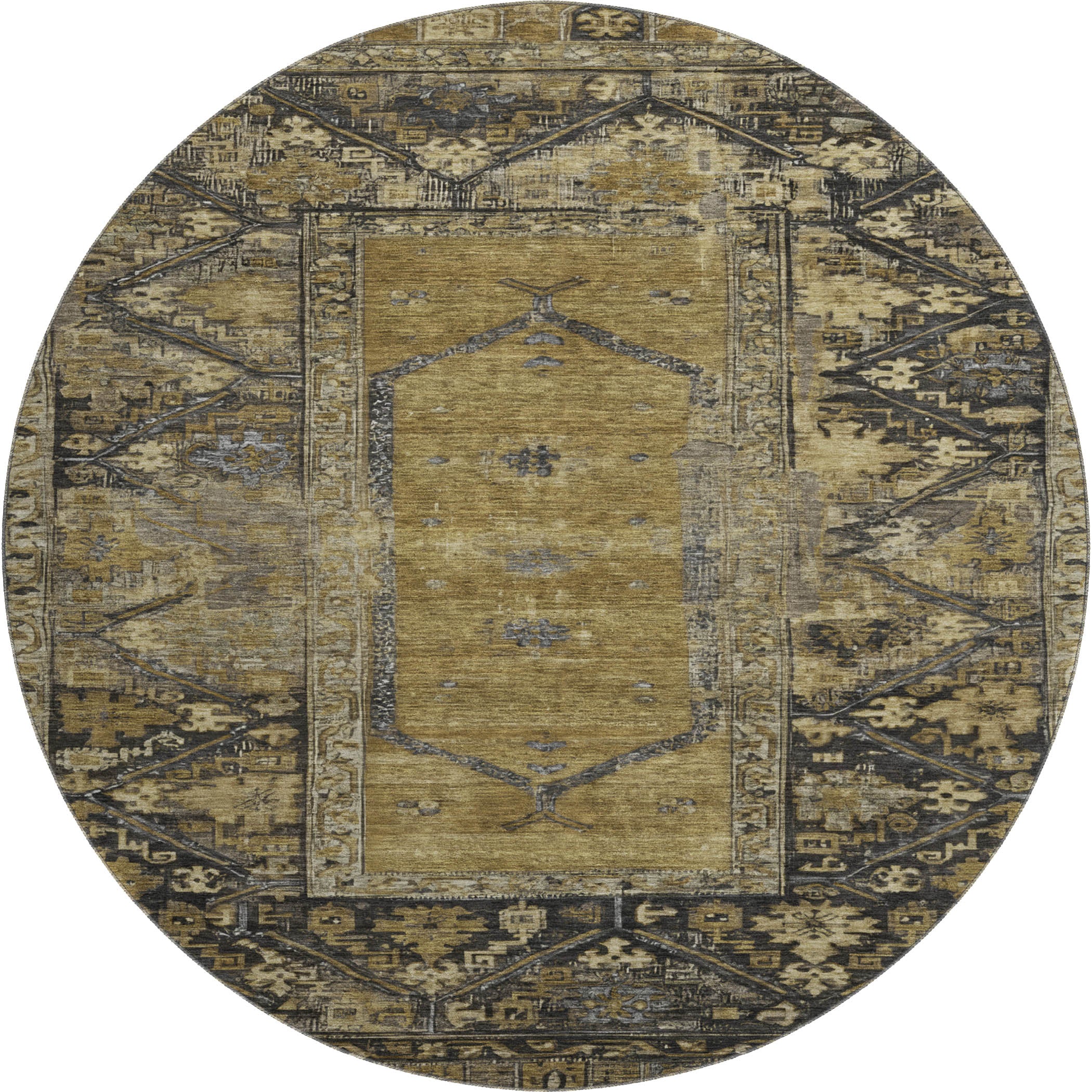 Cusco Machine Washable Traditional Brown Rug 8' x 8' #shape_Round