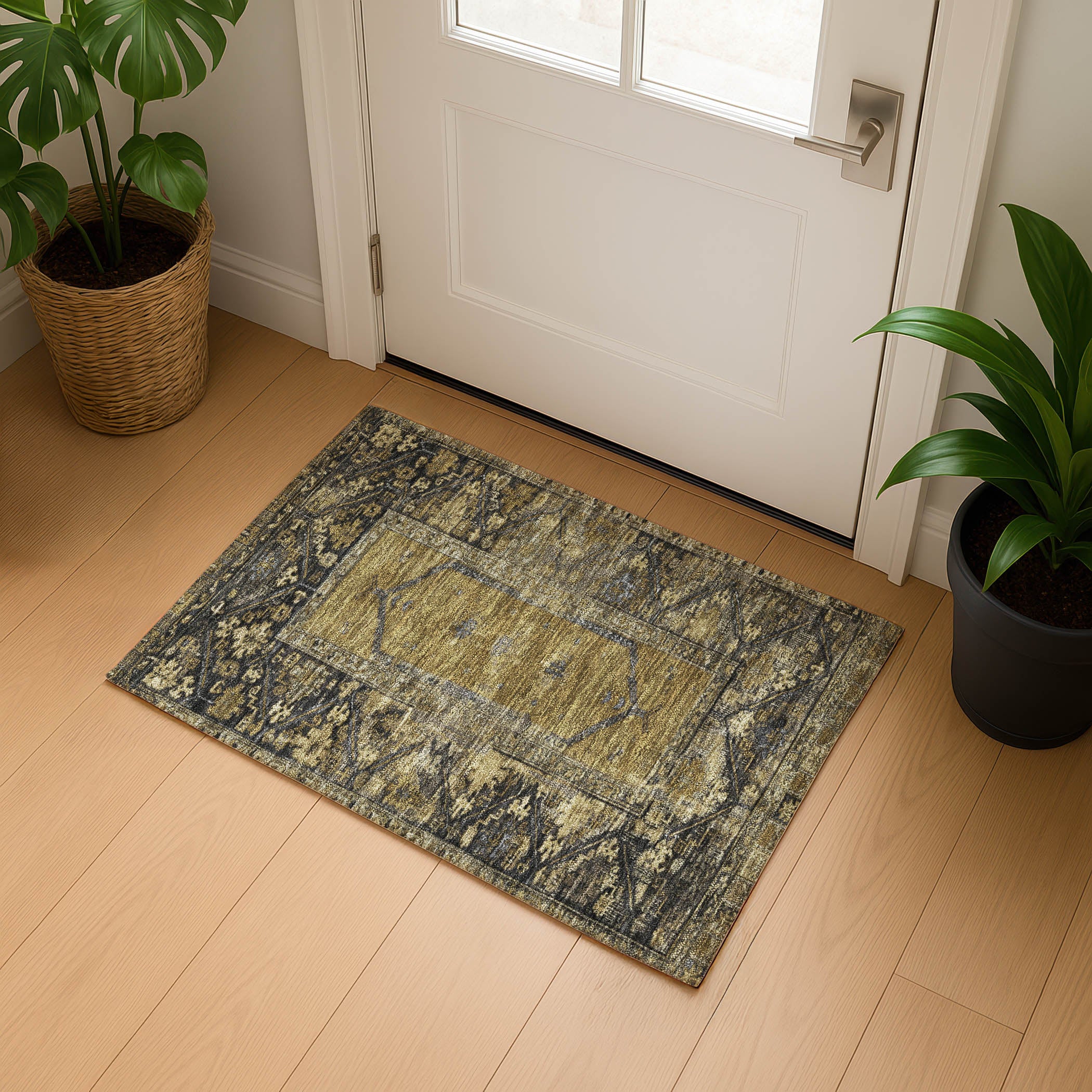 Cusco Machine Washable Traditional Brown Rug 1'8" x 2'6" #shape_Rectangle