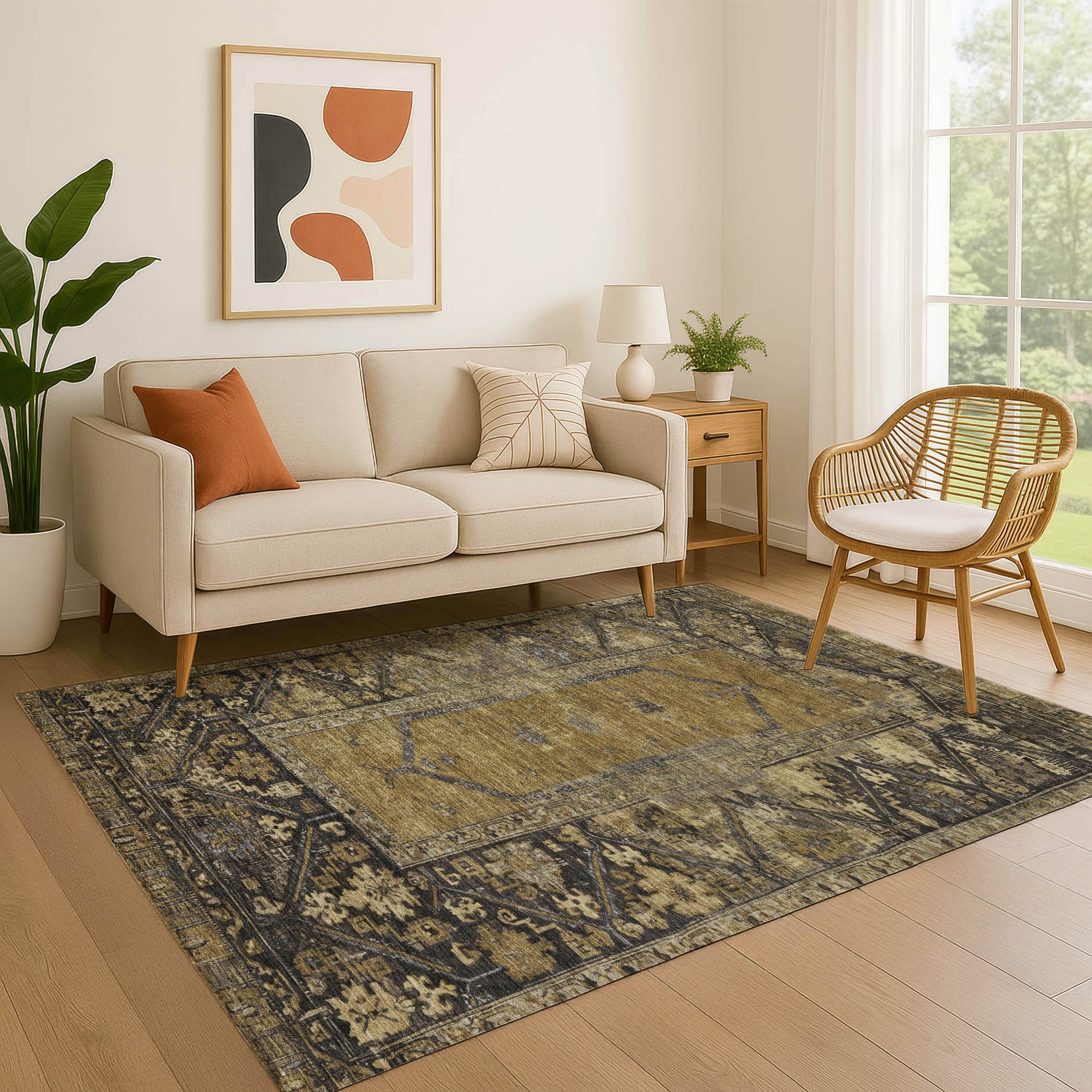 Cusco Machine Washable Traditional Brown Rug 2'6" x 3'10" #shape_Rectangle