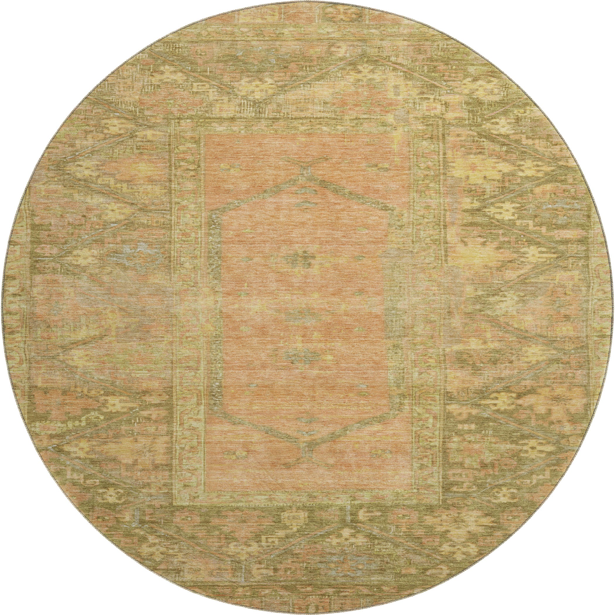 Cusco Machine Washable Traditional Coral Orange Rug 8' x 8' #shape_Round