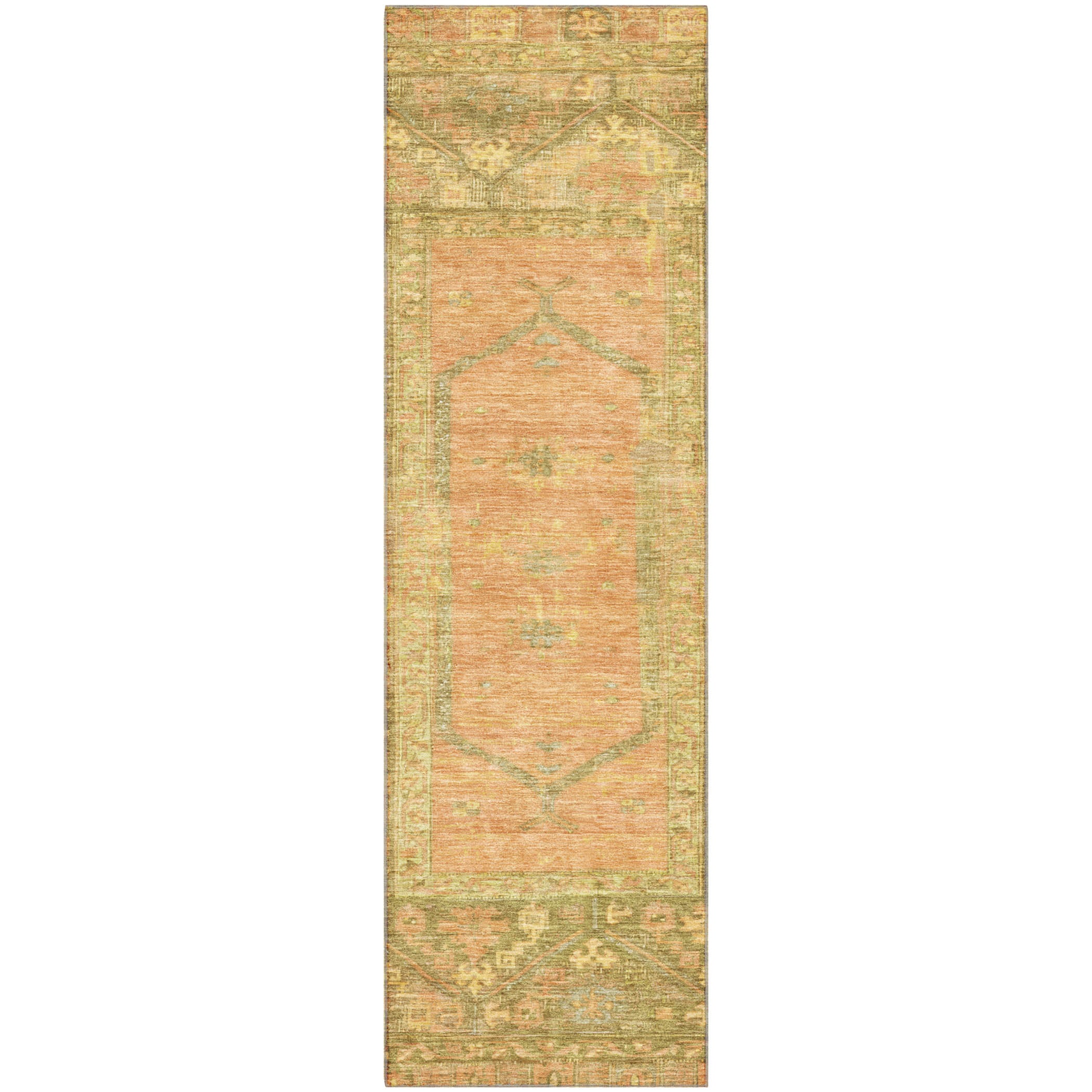Cusco Machine Washable Traditional Coral Orange Rug 2'3" x 7'6" #shape_Runner
