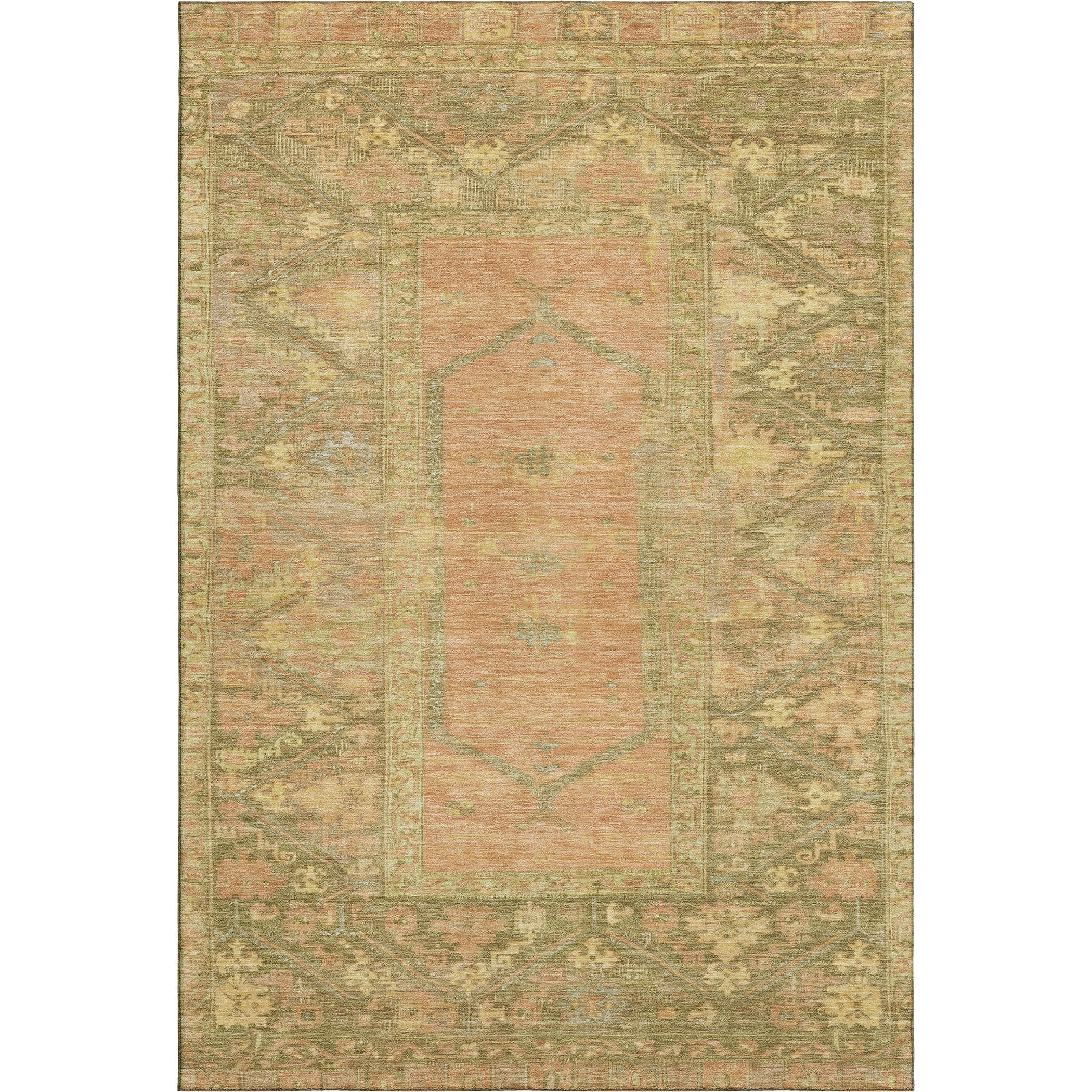 Cusco Machine Washable Traditional Coral Orange Rug 2'6" x 3'10" #shape_Rectangle