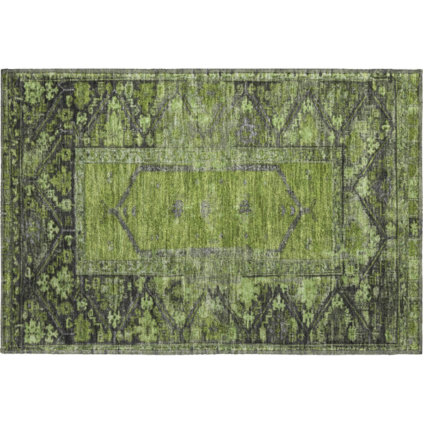 Cusco Machine Washable Traditional Olive Green Rug 1'8" x 2'6"