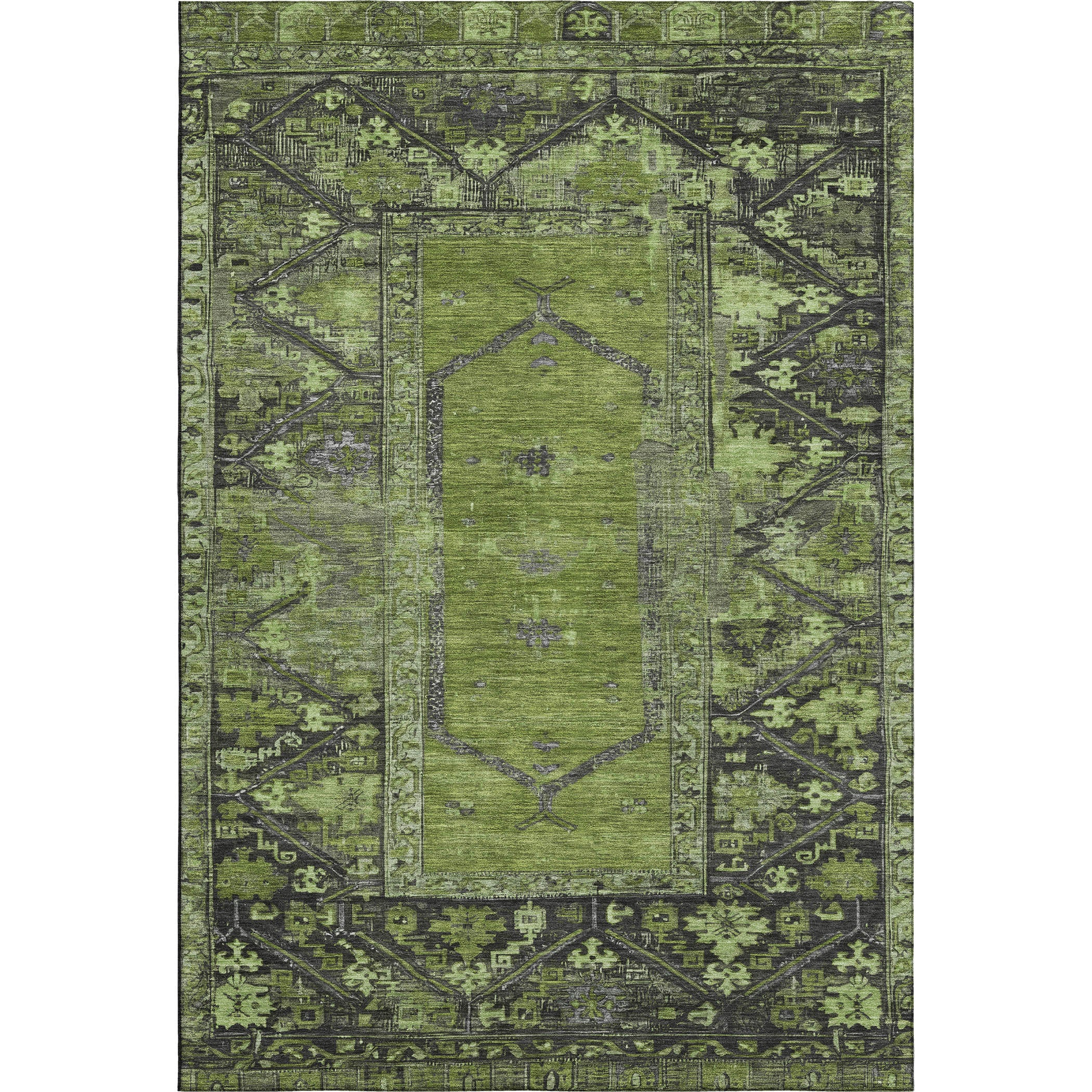Cusco Machine Washable Traditional Olive Green Rug 2'6" x 3'10" #shape_Rectangle
