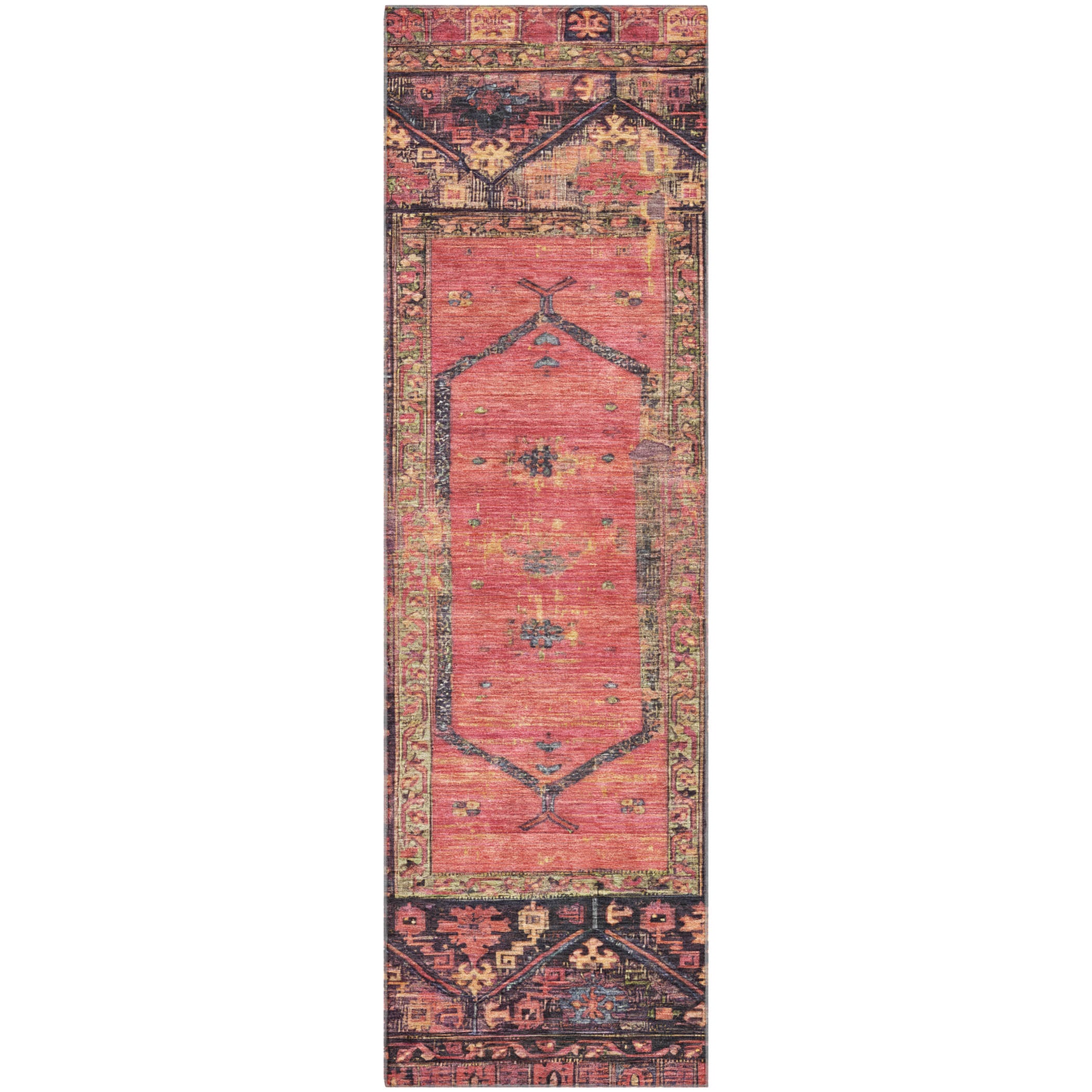 Cusco Machine Washable Traditional Salmon Orange Rug 2'3" x 7'6" #shape_Runner