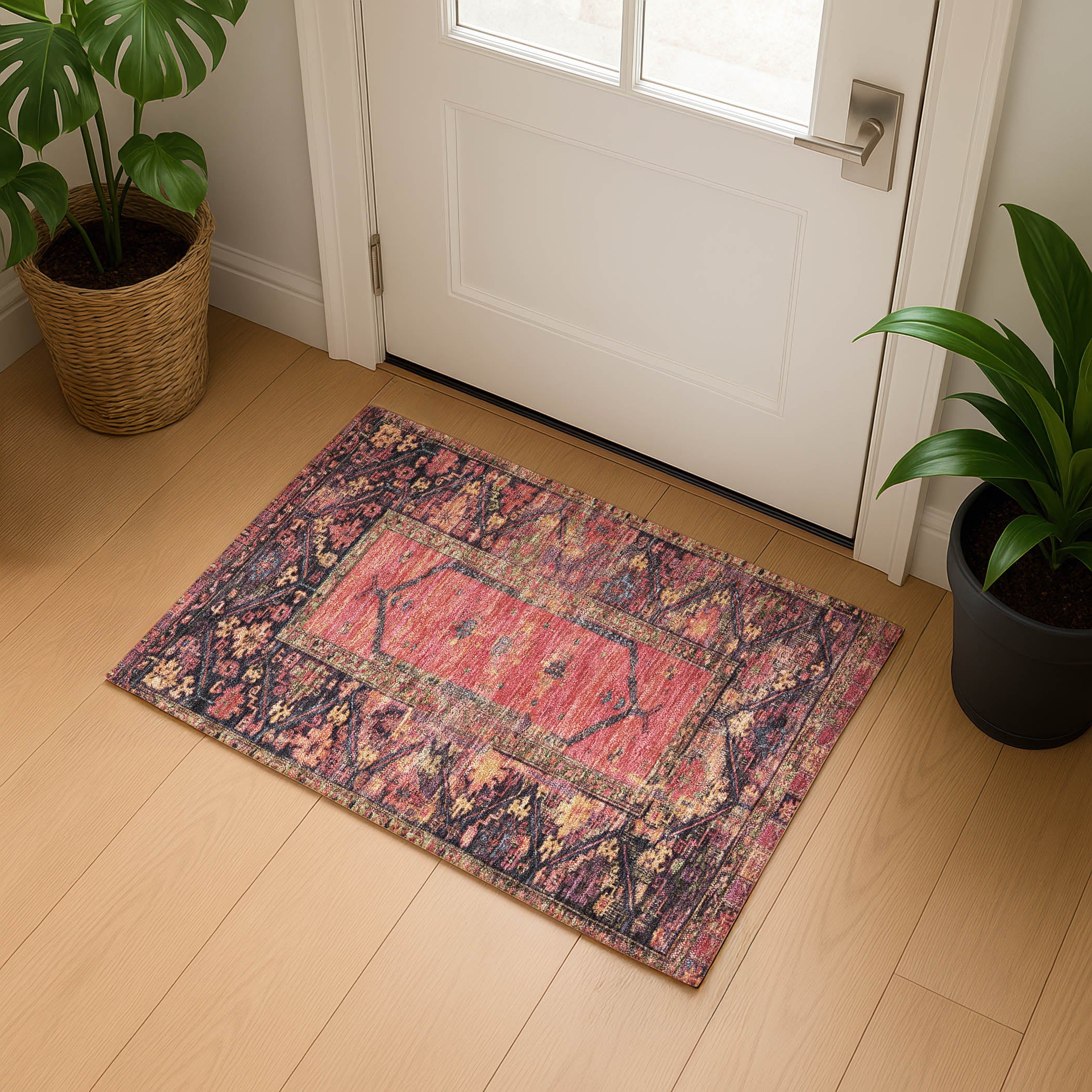 Cusco Machine Washable Traditional Salmon Orange Rug 1'8" x 2'6" #shape_Rectangle