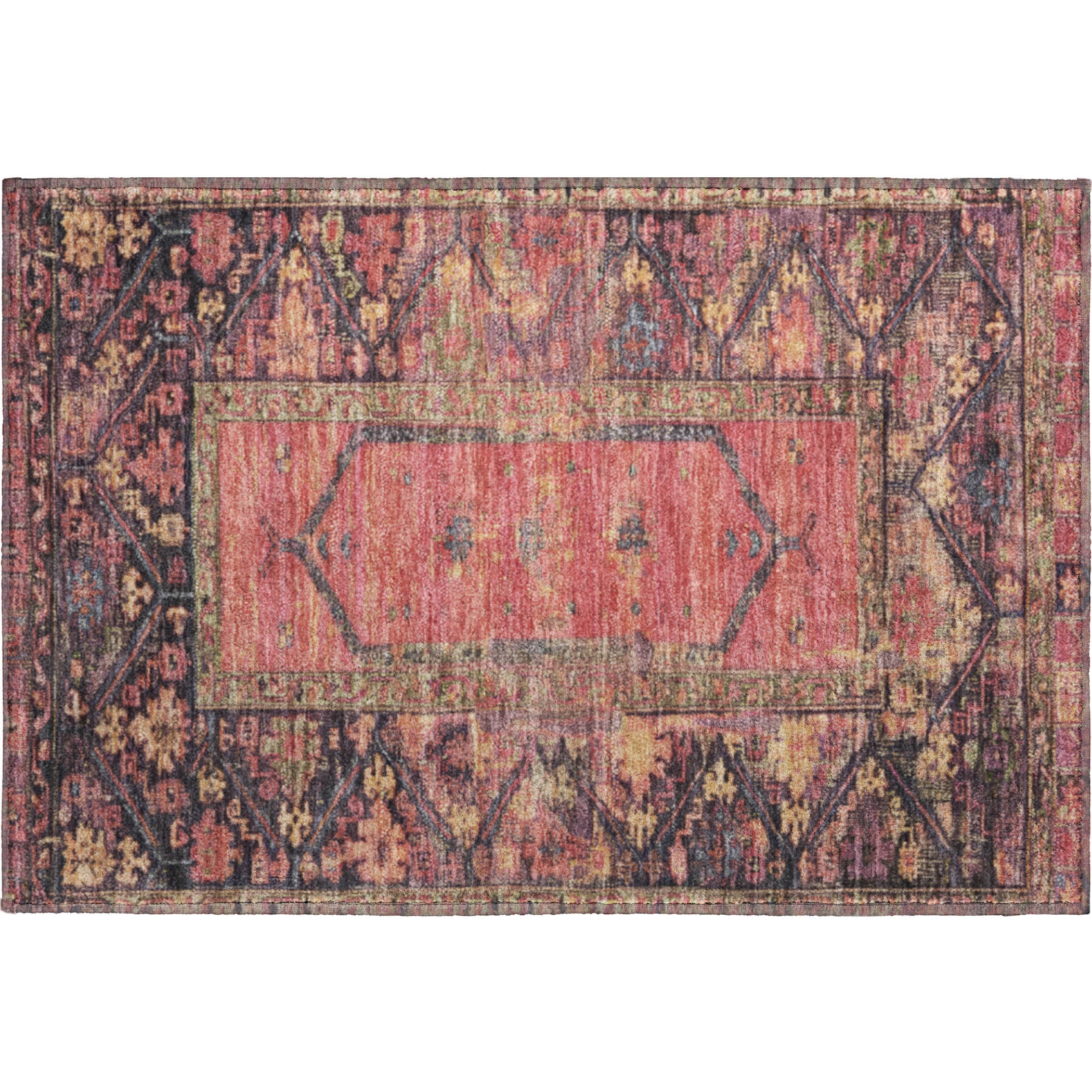 Cusco Machine Washable Traditional Salmon Orange Rug 1'8" x 2'6" #shape_Rectangle