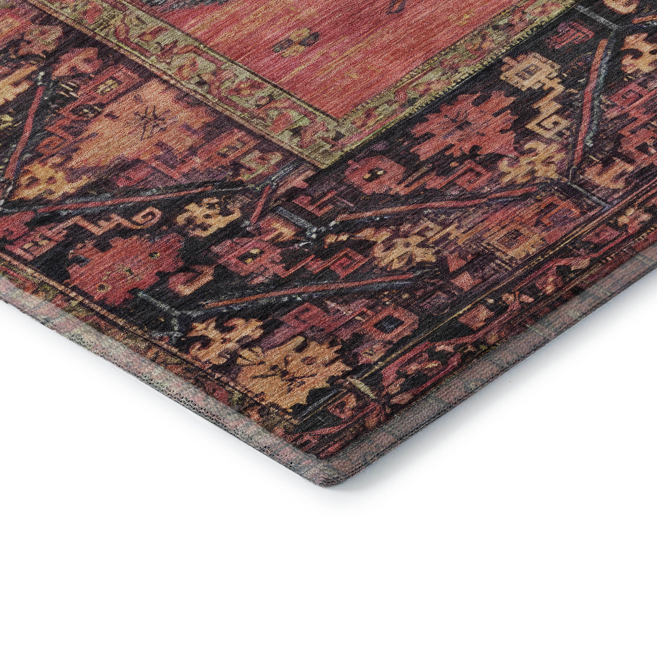Cusco Machine Washable Traditional Salmon Orange Rug 1'8" x 2'6" #shape_Rectangle
