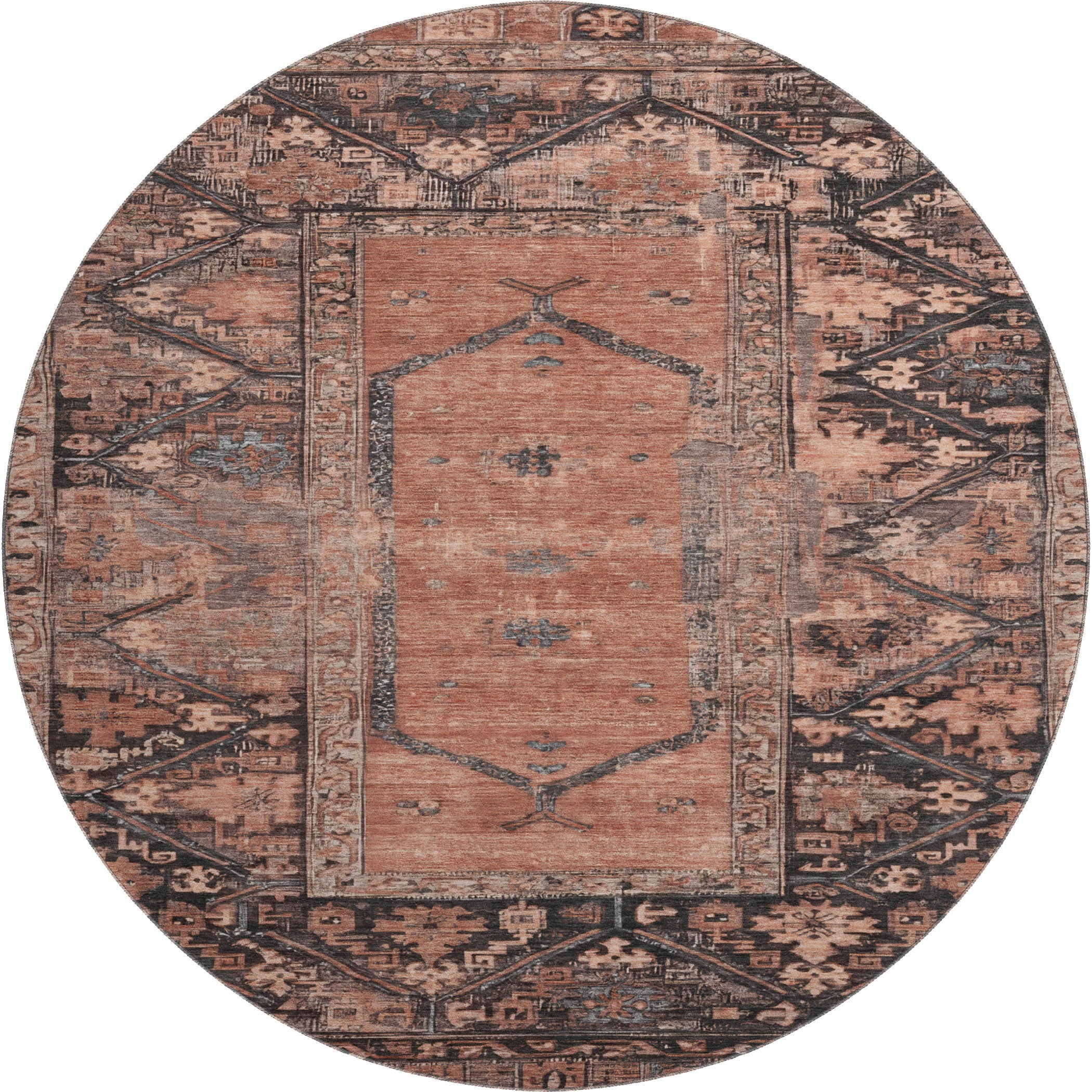 Cusco Machine Washable Traditional Terracotta Orange Rug 8' x 8' #shape_Round