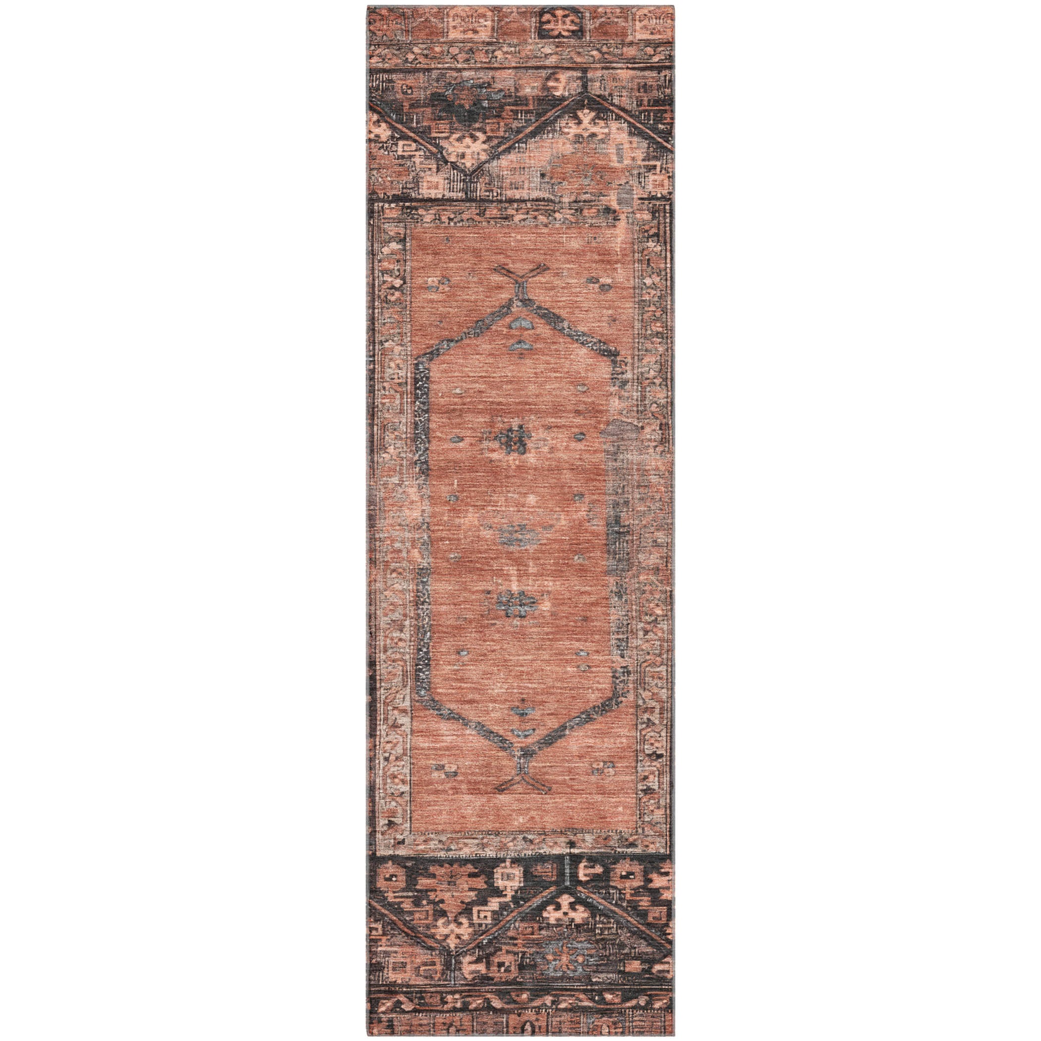 Cusco Machine Washable Traditional Terracotta Orange Rug 2'3" x 7'6" #shape_Runner