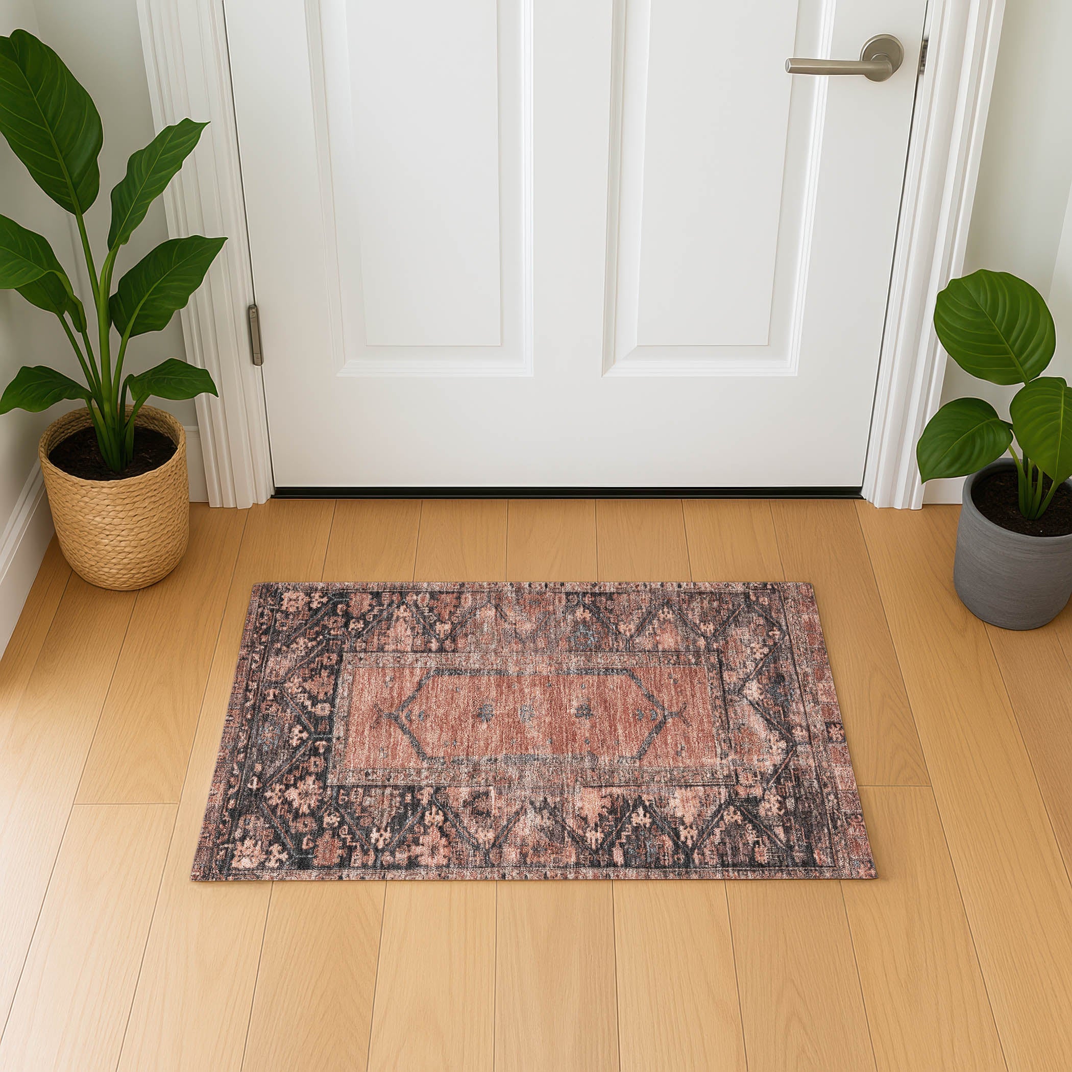 Cusco Machine Washable Traditional Terracotta Orange Rug 1'8" x 2'6" #shape_Rectangle