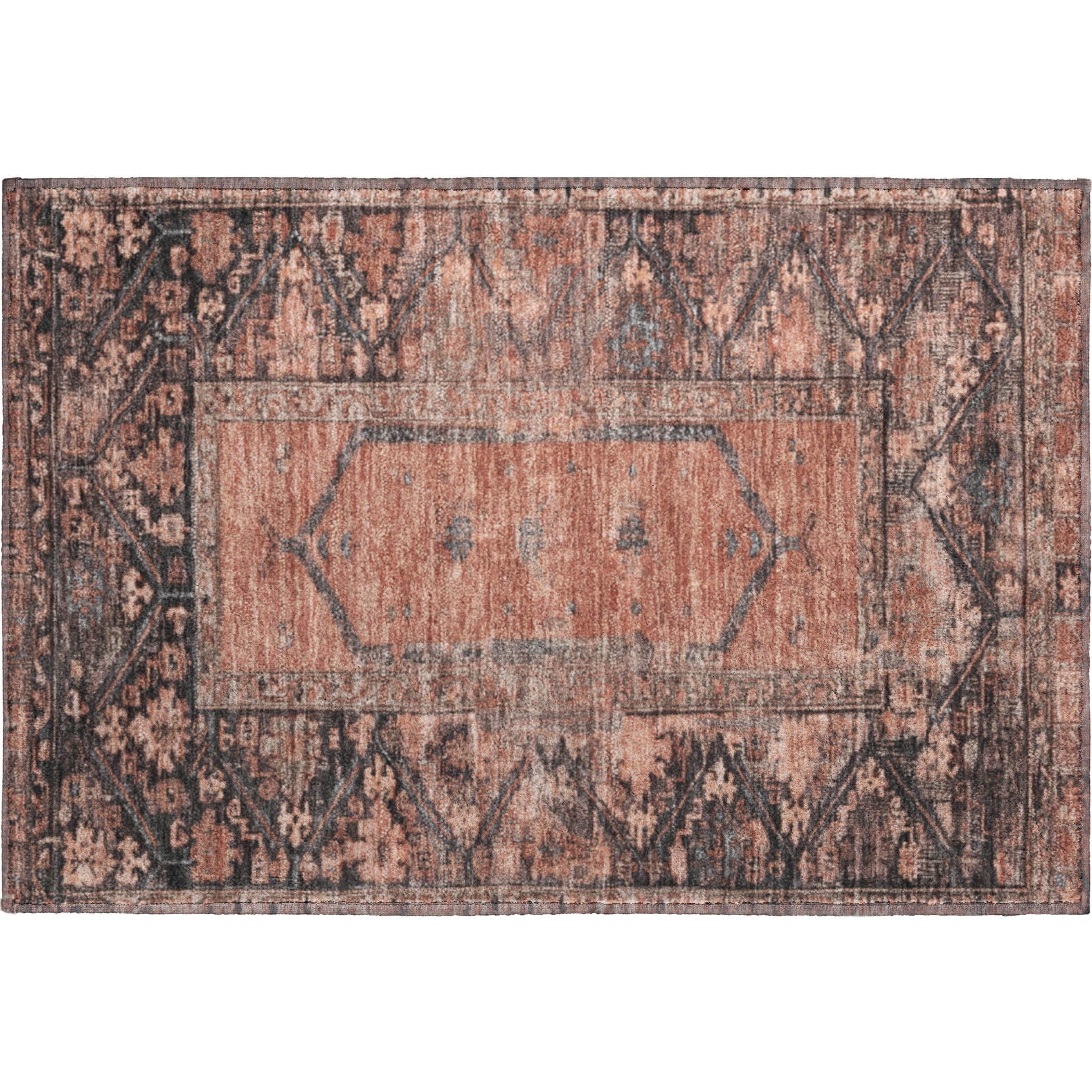 Cusco Machine Washable Traditional Terracotta Orange Rug 1'8" x 2'6" #shape_Rectangle