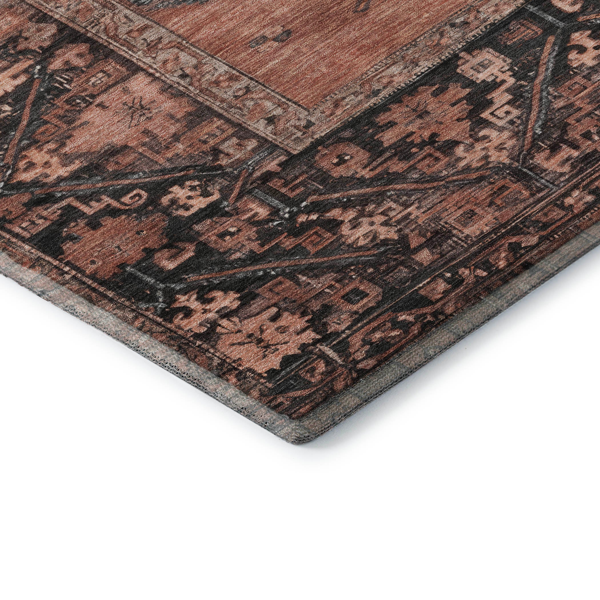 Cusco Machine Washable Traditional Terracotta Orange Rug 1'8" x 2'6" #shape_Rectangle