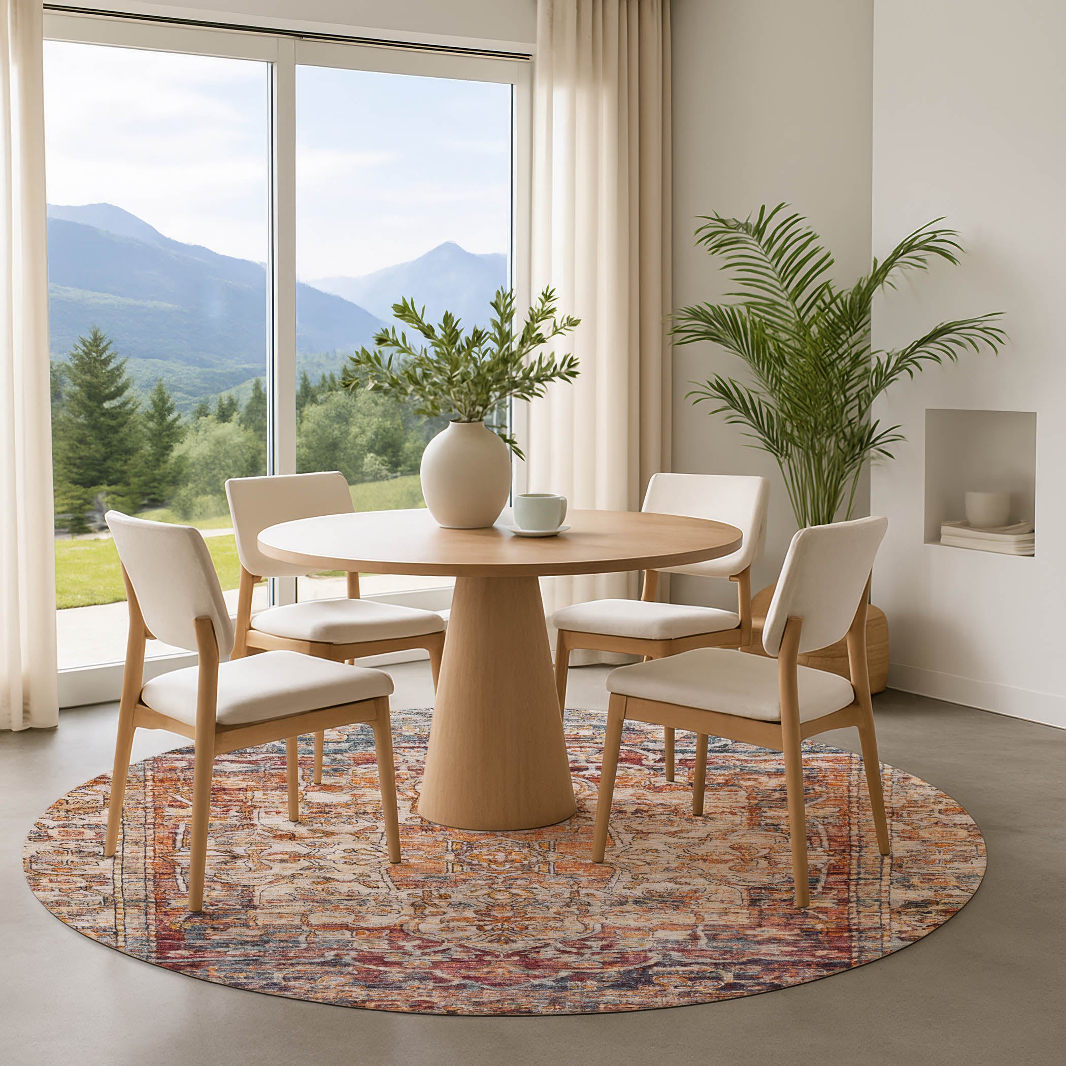 Ghent Machine Washable Traditional Copper Orange Rug 8' x 8' #shape_Round