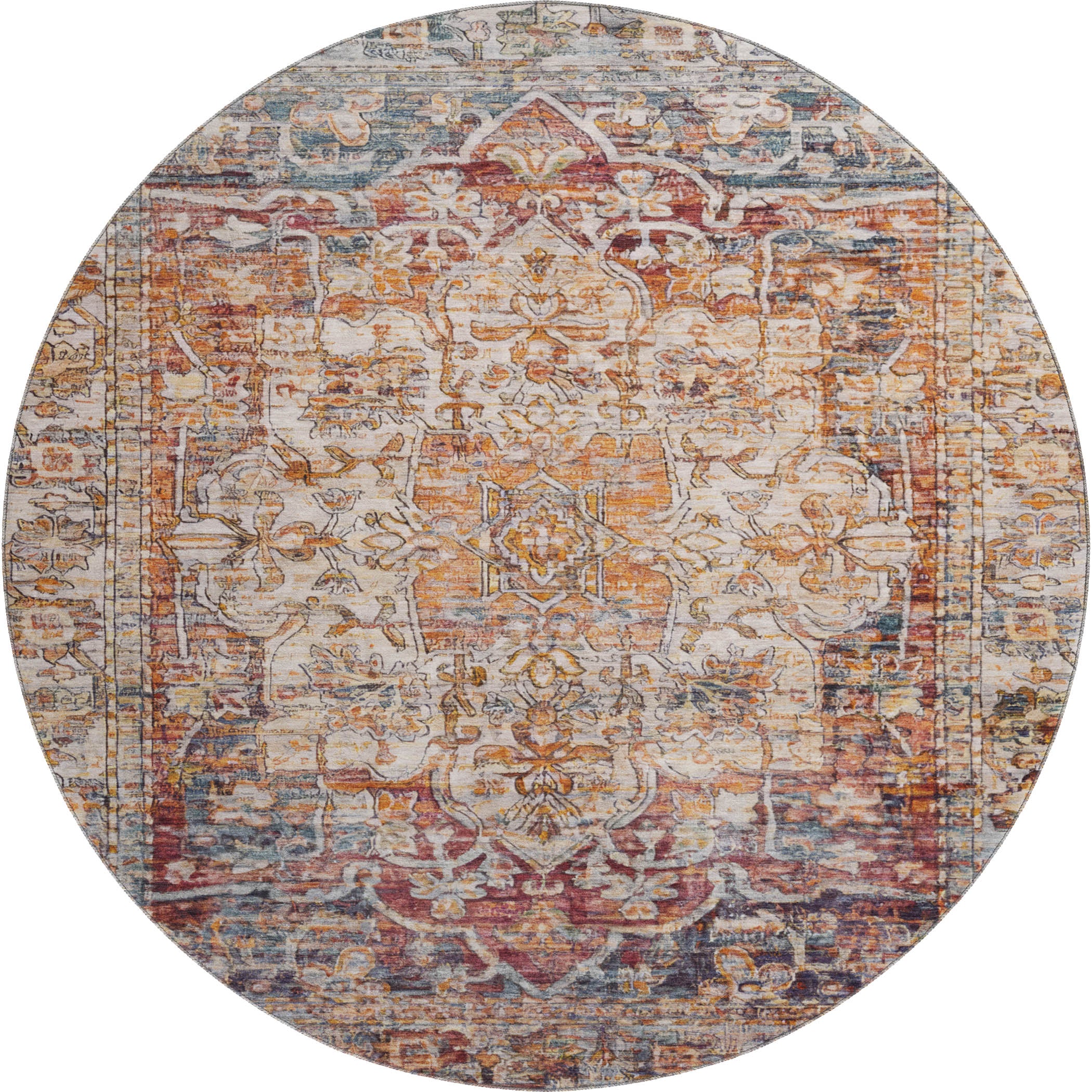 Ghent Machine Washable Traditional Copper Orange Rug 8' x 8' #shape_Round
