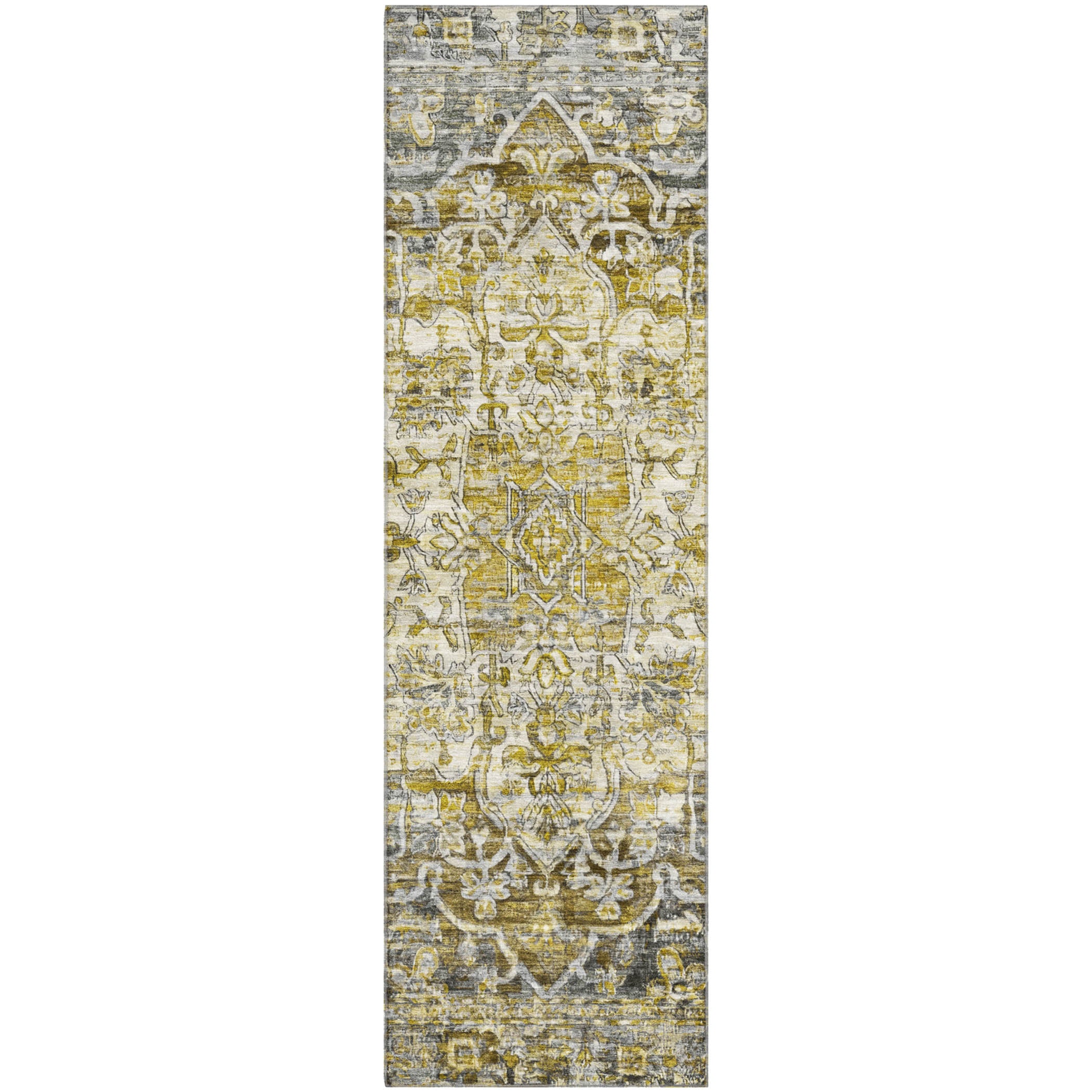 Ghent Machine Washable Traditional Pewter Gray Rug 2'3" x 7'6" #shape_Runner