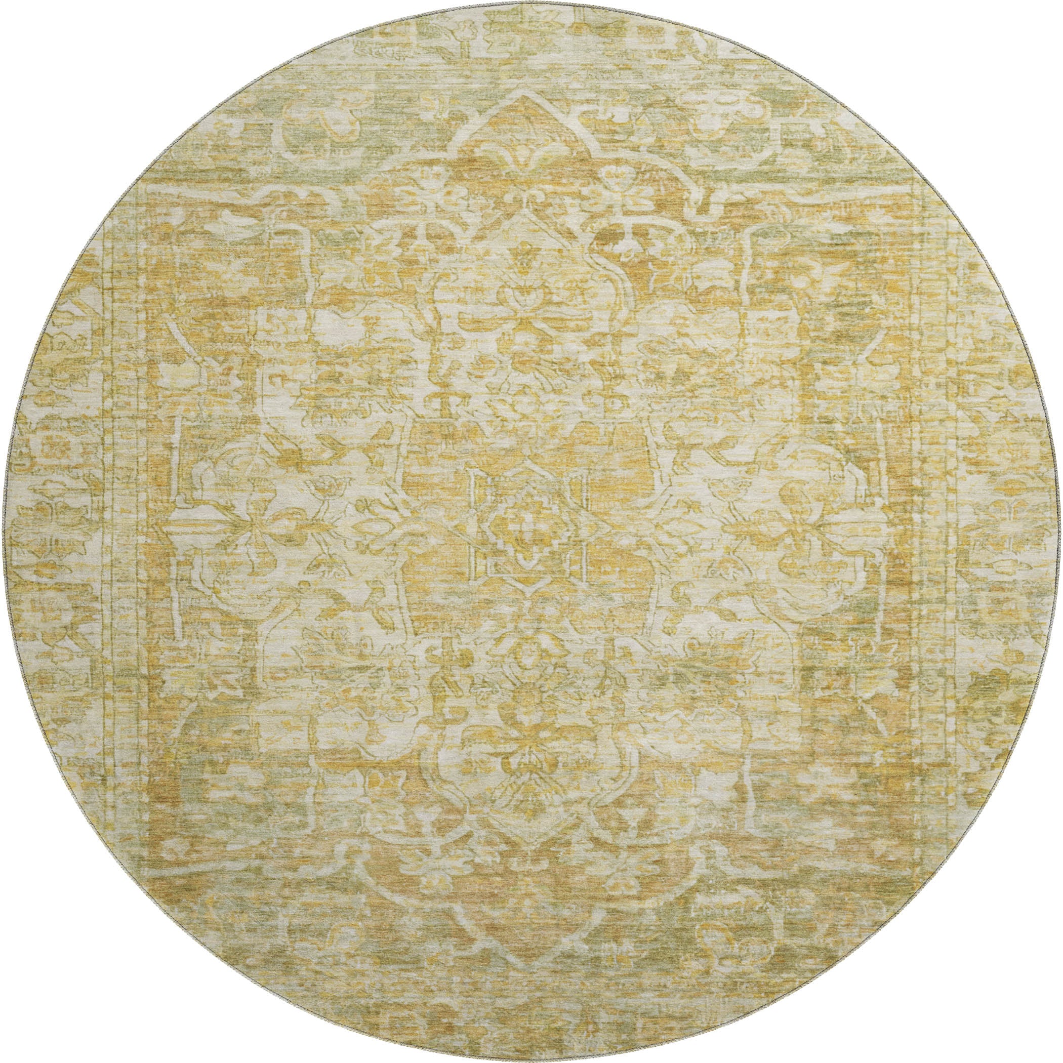 Ghent Machine Washable Traditional Tan Brown Rug 8' x 8' #shape_Round
