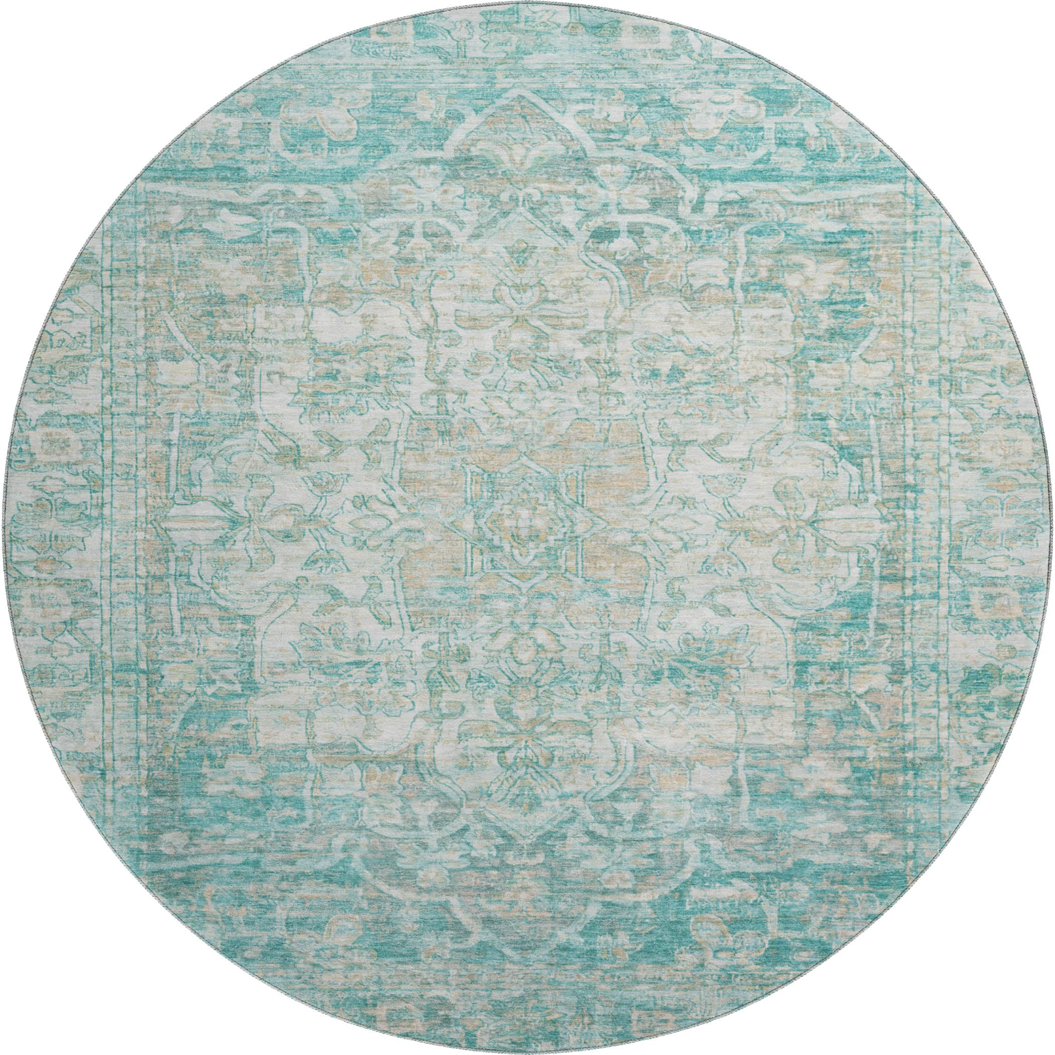 Ghent Machine Washable Traditional Teal Rug 8' x 8' #shape_Round