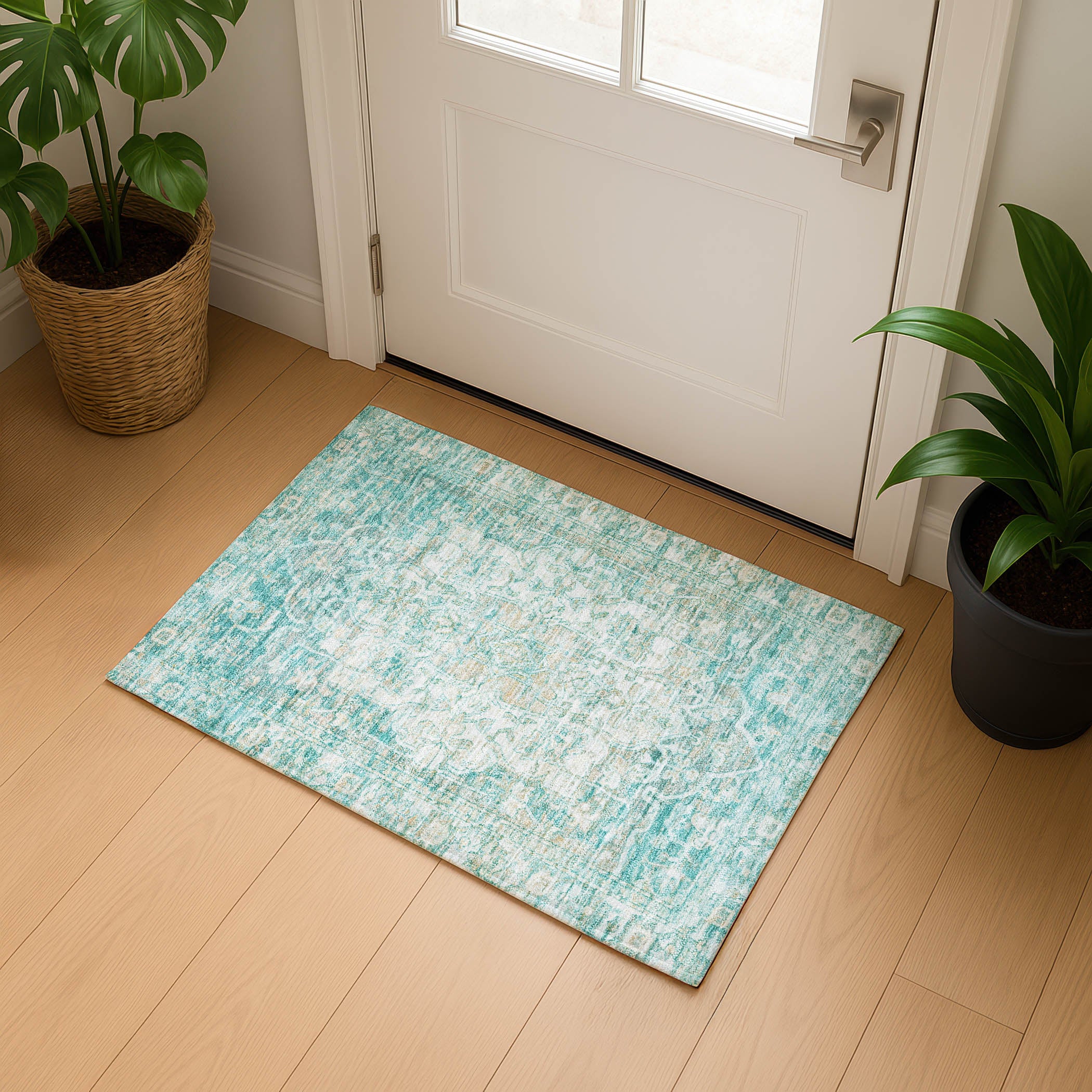 Ghent Machine Washable Traditional Teal Rug 1'8" x 2'6" #shape_Rectangle