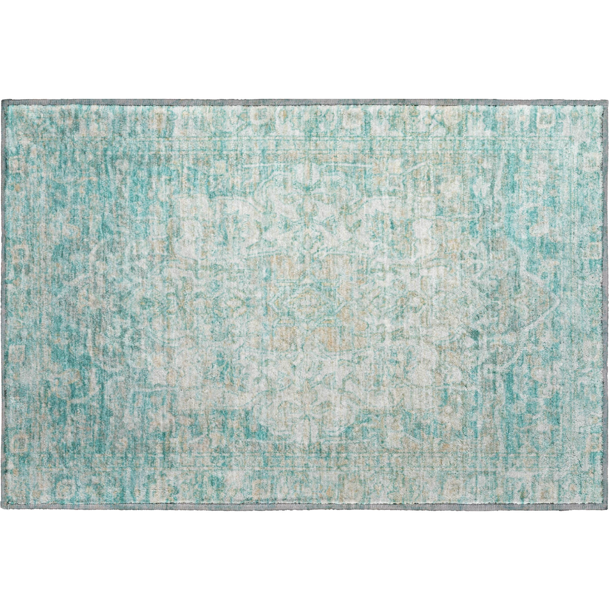 Ghent Machine Washable Traditional Teal Rug 1'8" x 2'6" #shape_Rectangle