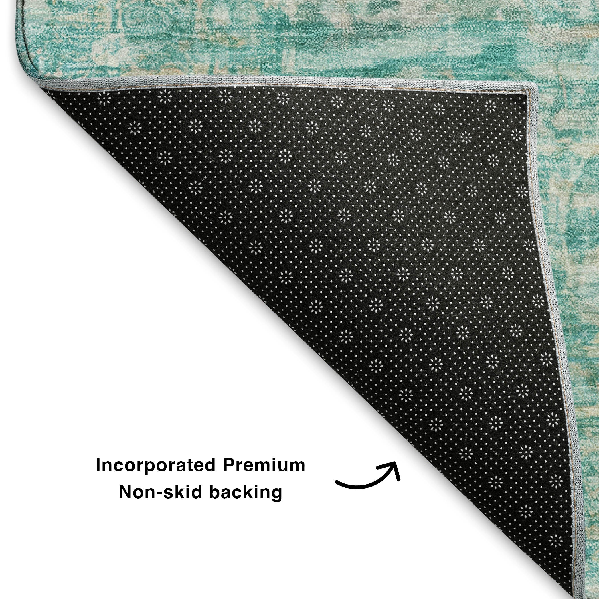 Ghent Machine Washable Traditional Teal Rug 1'8" x 2'6" #shape_Rectangle