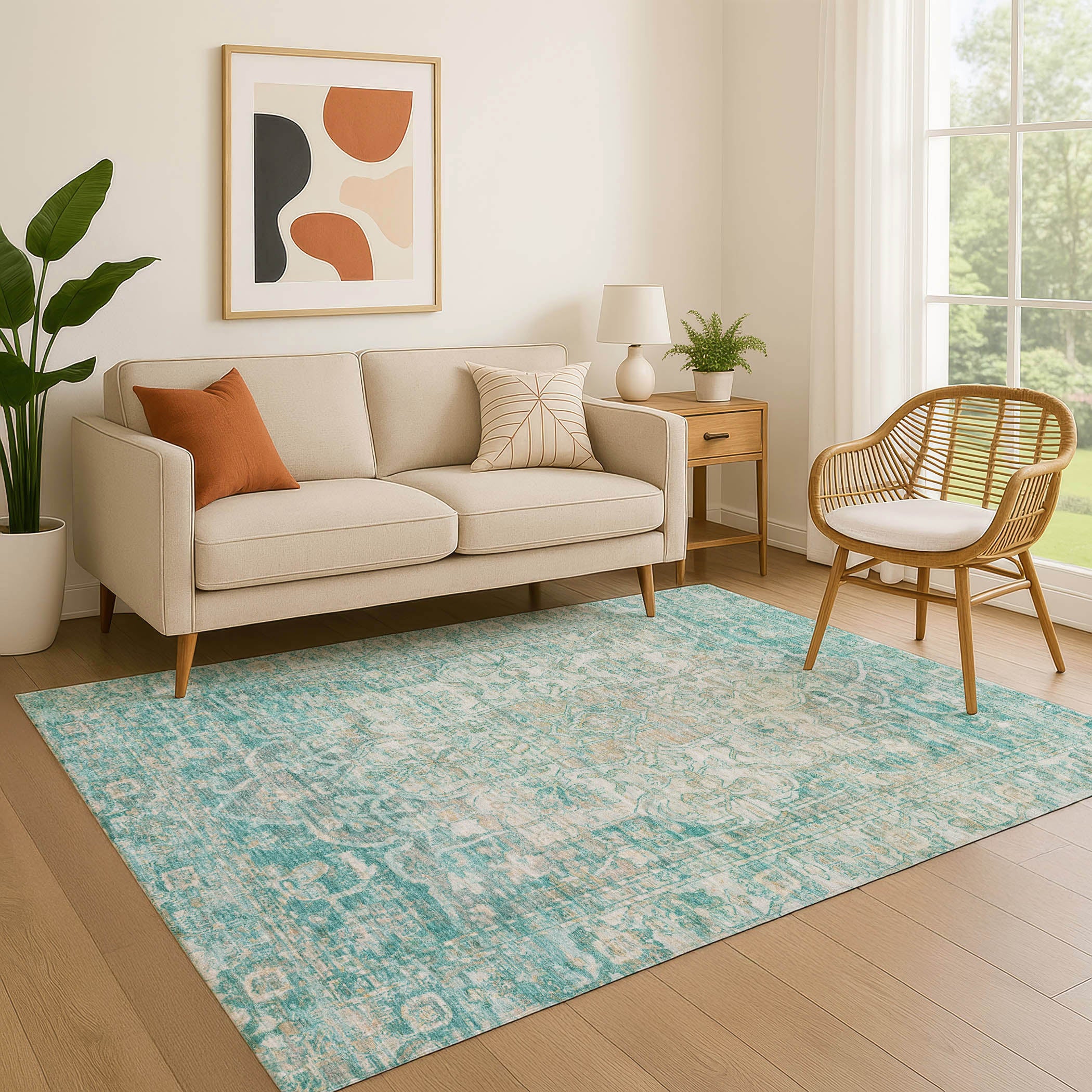 Ghent Machine Washable Traditional Teal Rug 2'6" x 3'10" #shape_Rectangle