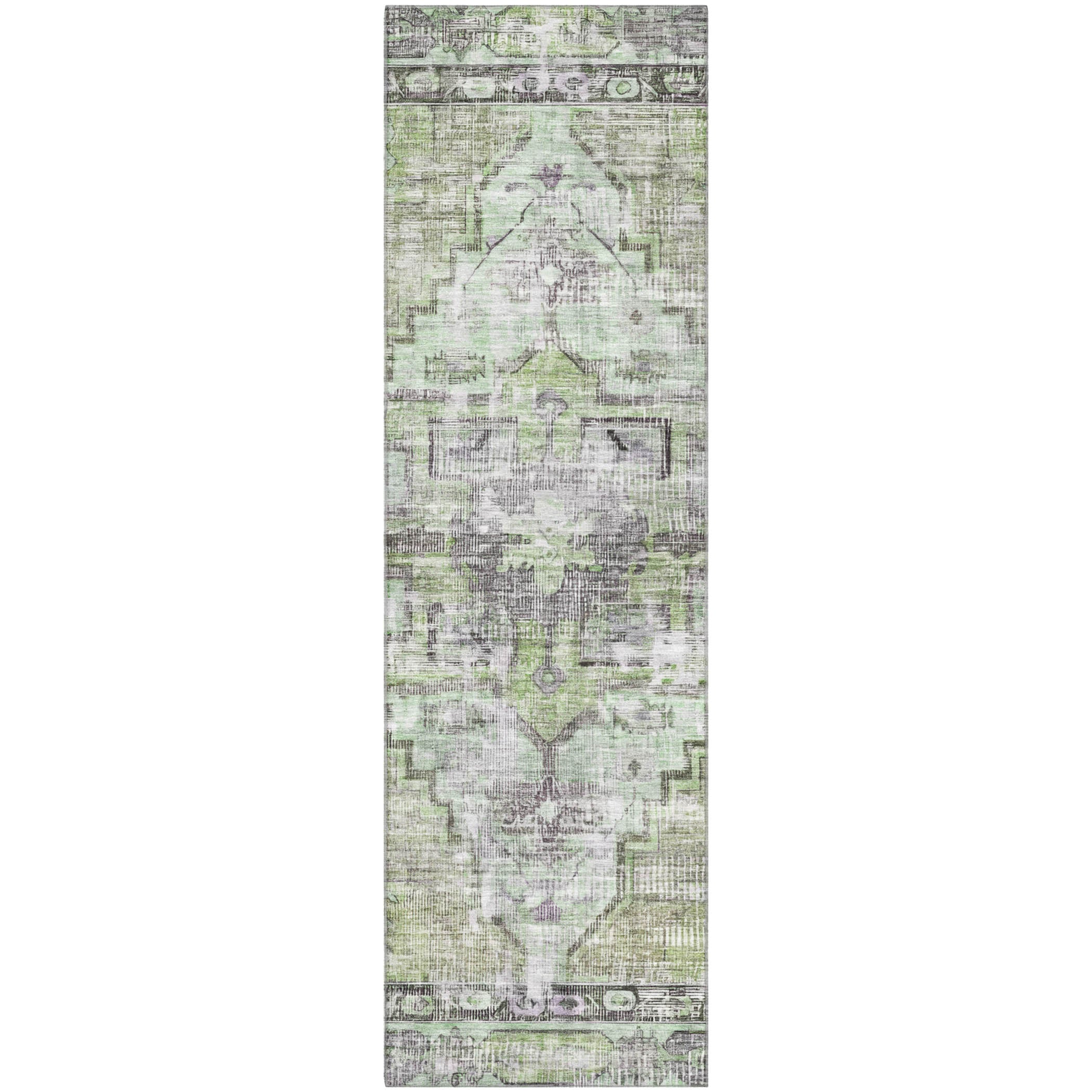 Istanbul Machine Washable Traditional Aloe Green Rug 2'3" x 7'6" #shape_Runner