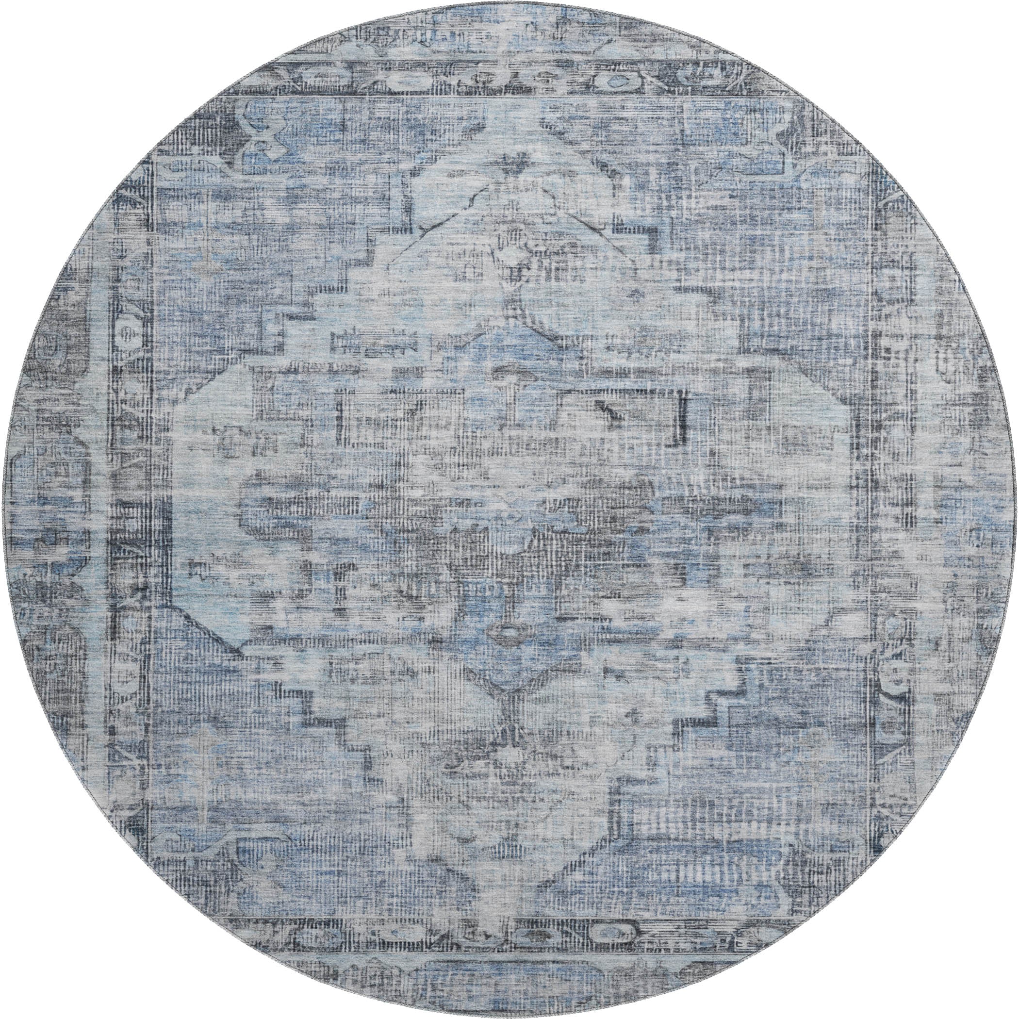 Istanbul Machine Washable Traditional Blue Rug 8' x 8' #shape_Round