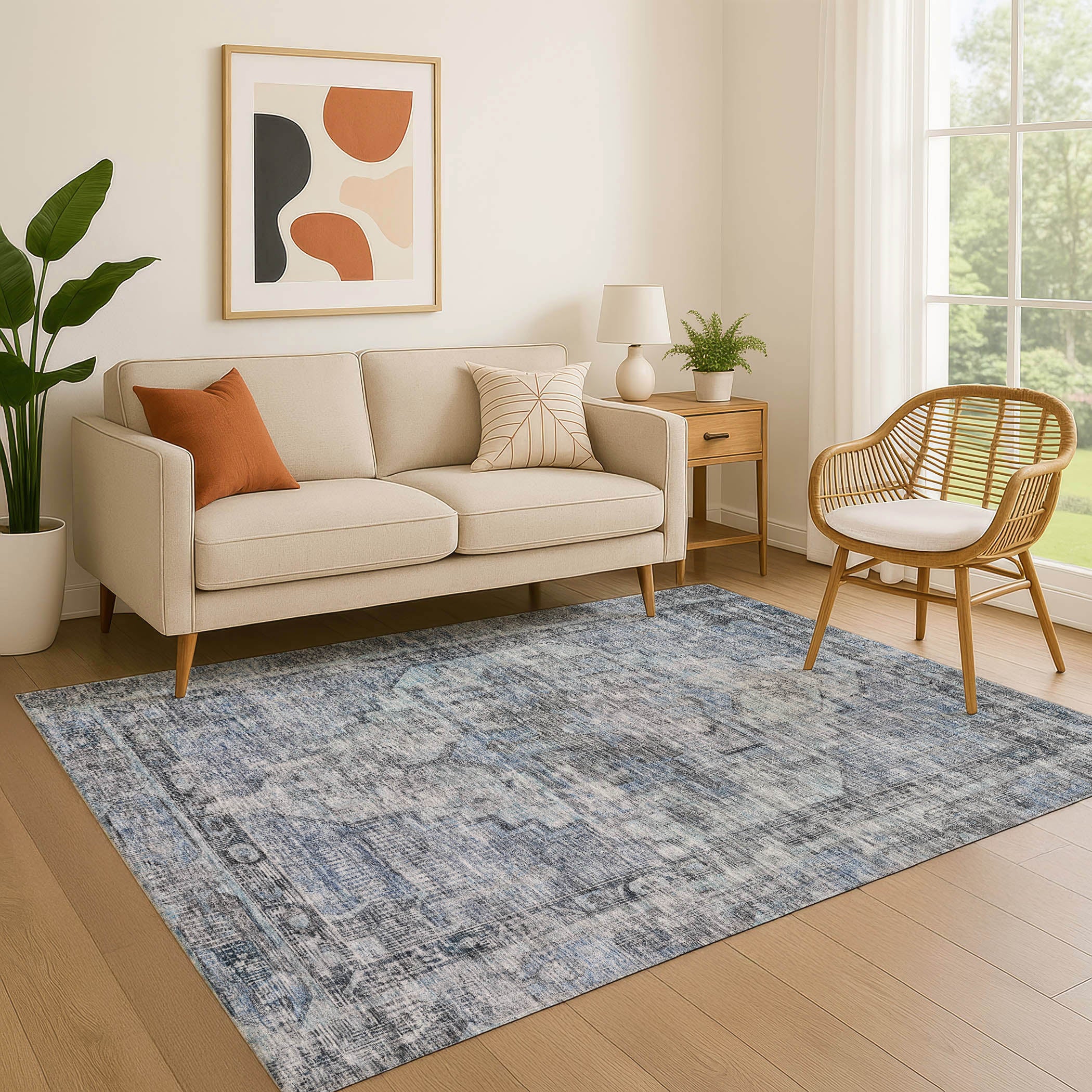 Istanbul Machine Washable Traditional Blue Rug 2'6" x 3'10" #shape_Rectangle