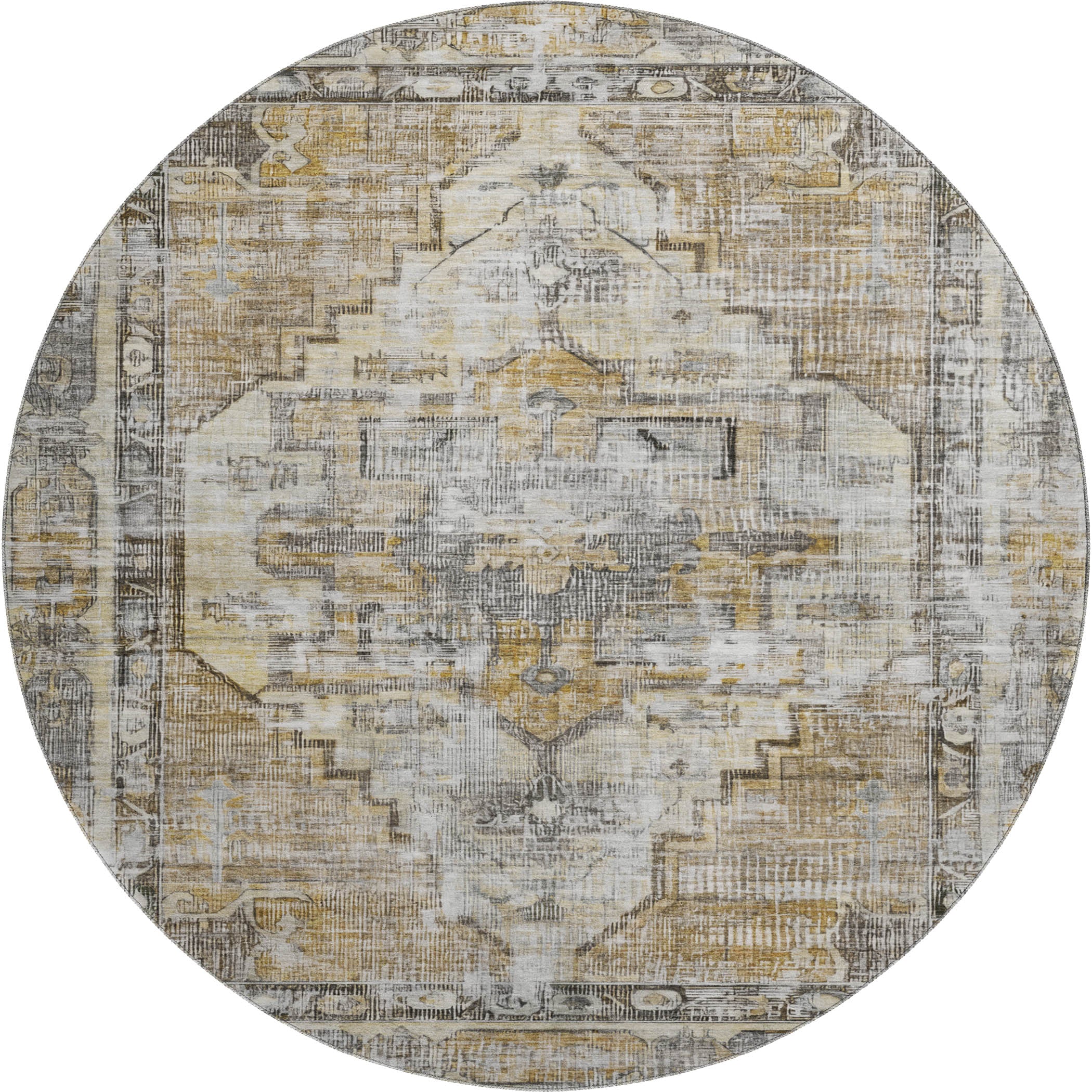 Istanbul Machine Washable Traditional Brown Rug 8' x 8' #shape_Round