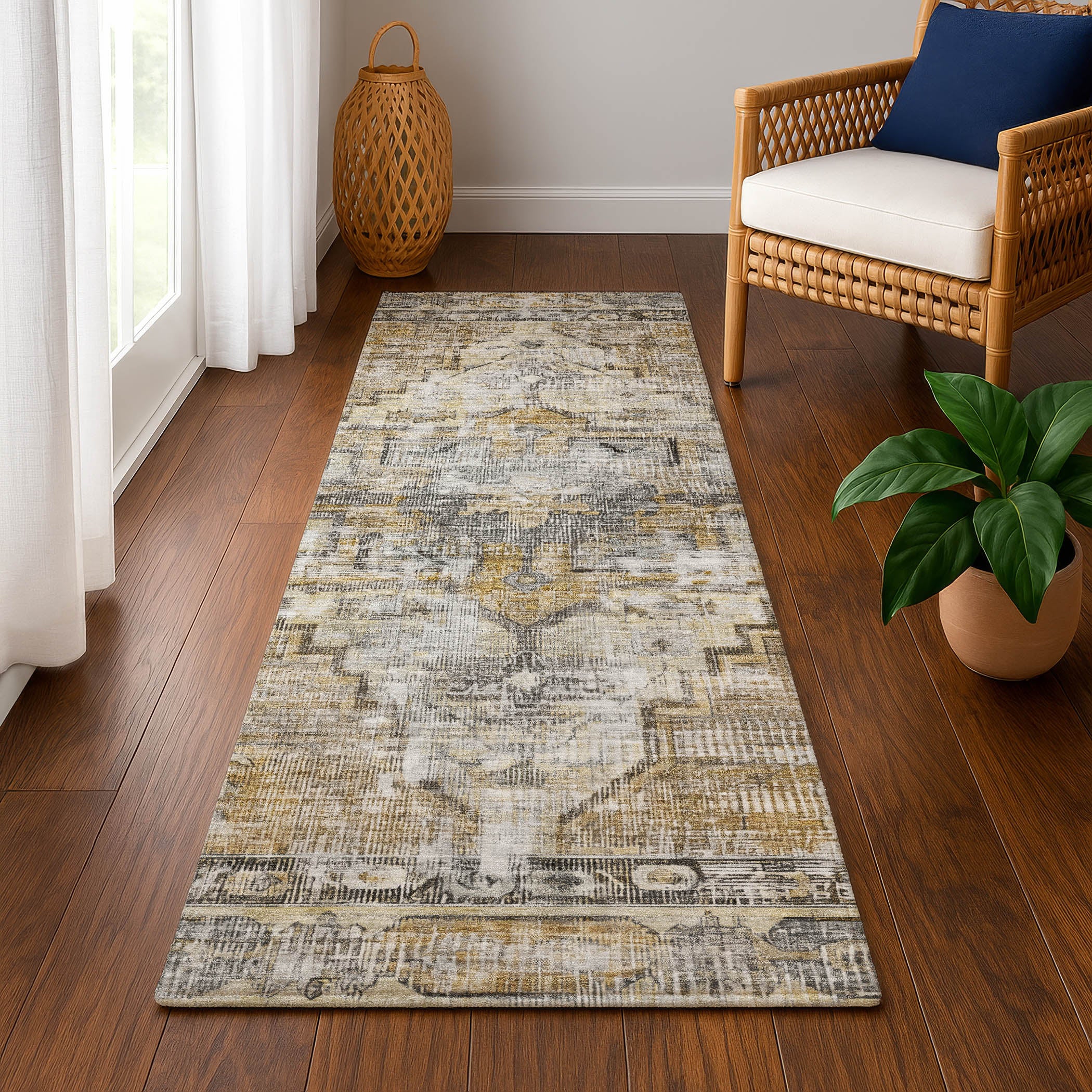 Istanbul Machine Washable Traditional Brown Rug 2'3" x 7'6" #shape_Runner