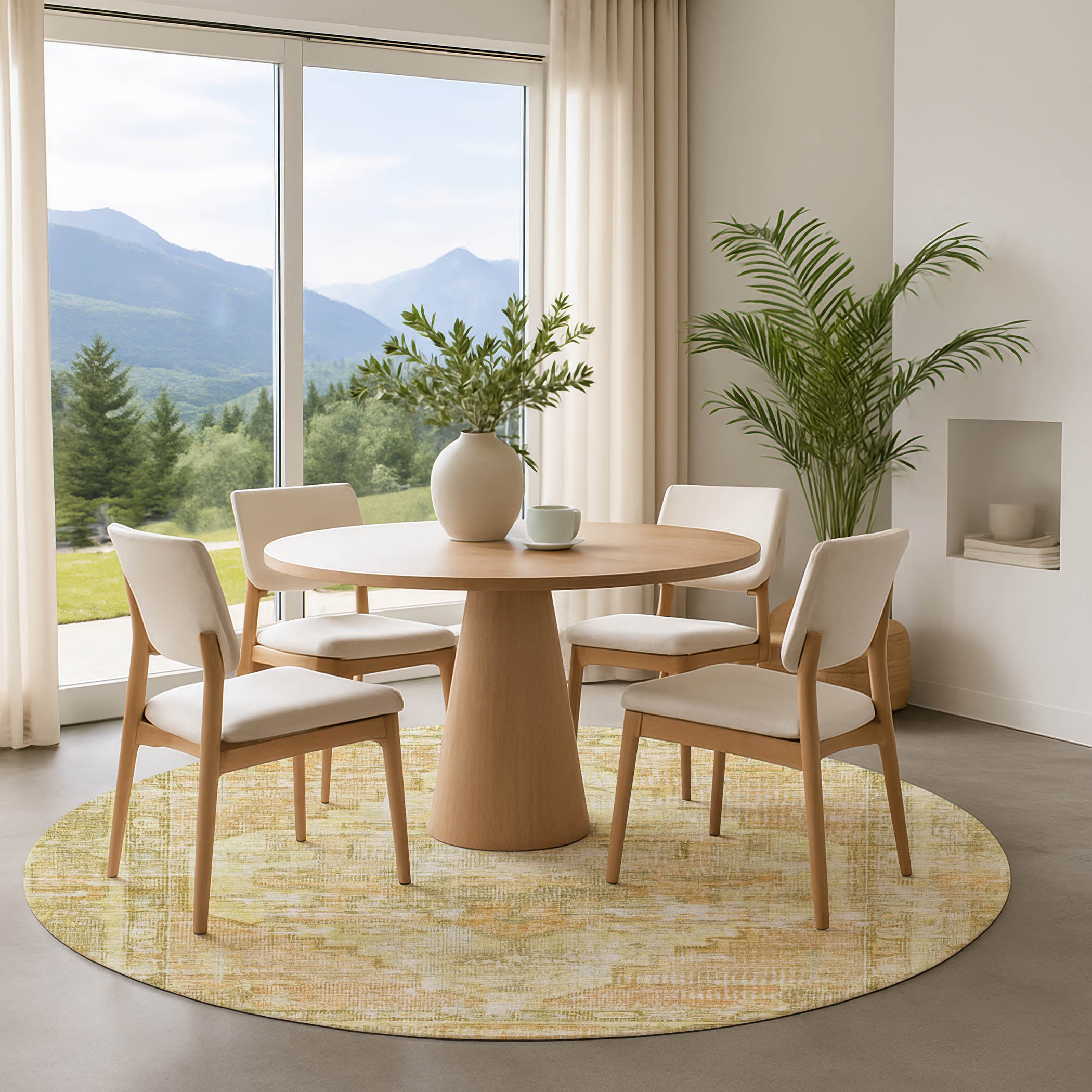 Istanbul Machine Washable Traditional Gold Rug 8' x 8' #shape_Round