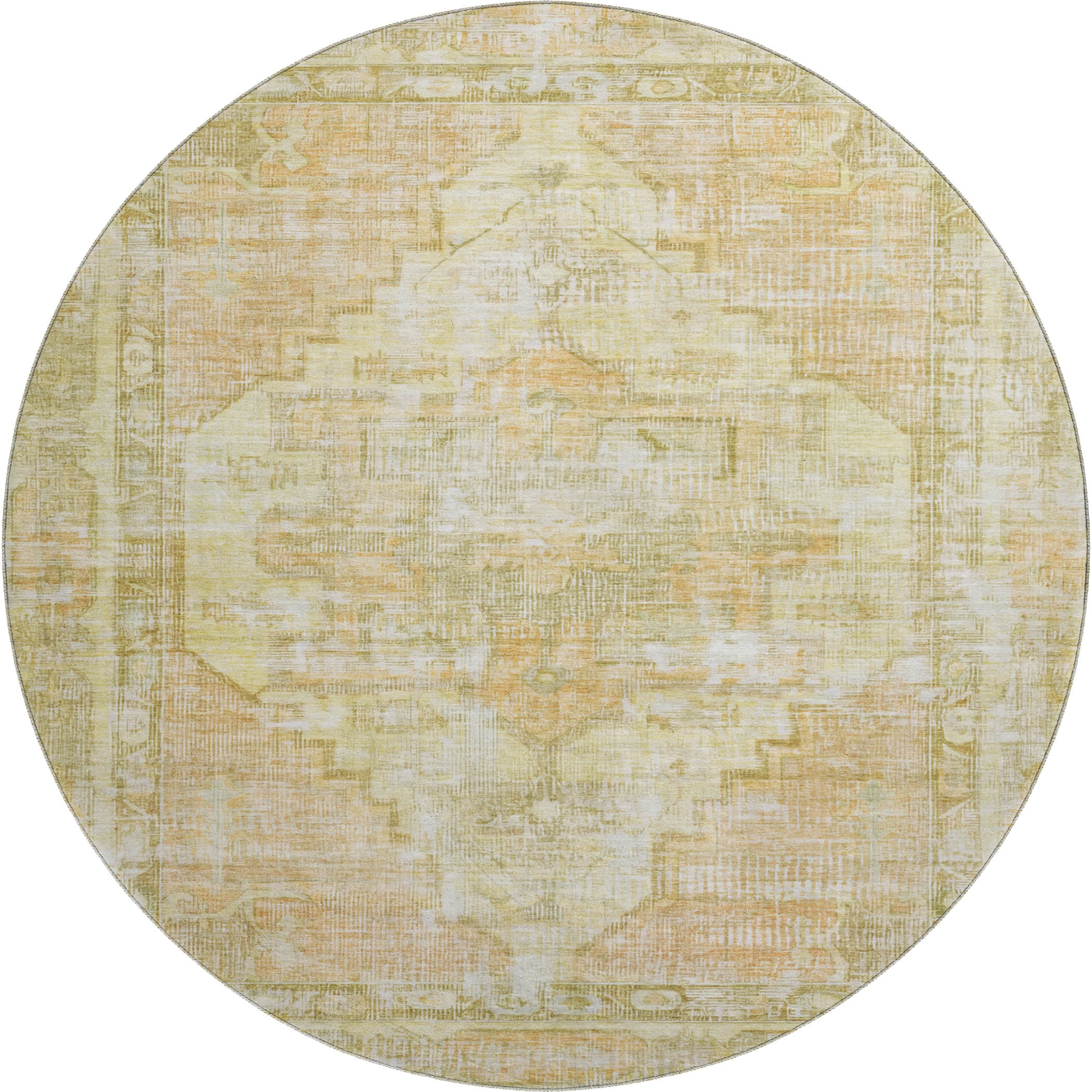 Istanbul Machine Washable Traditional Gold Rug 8' x 8' #shape_Round