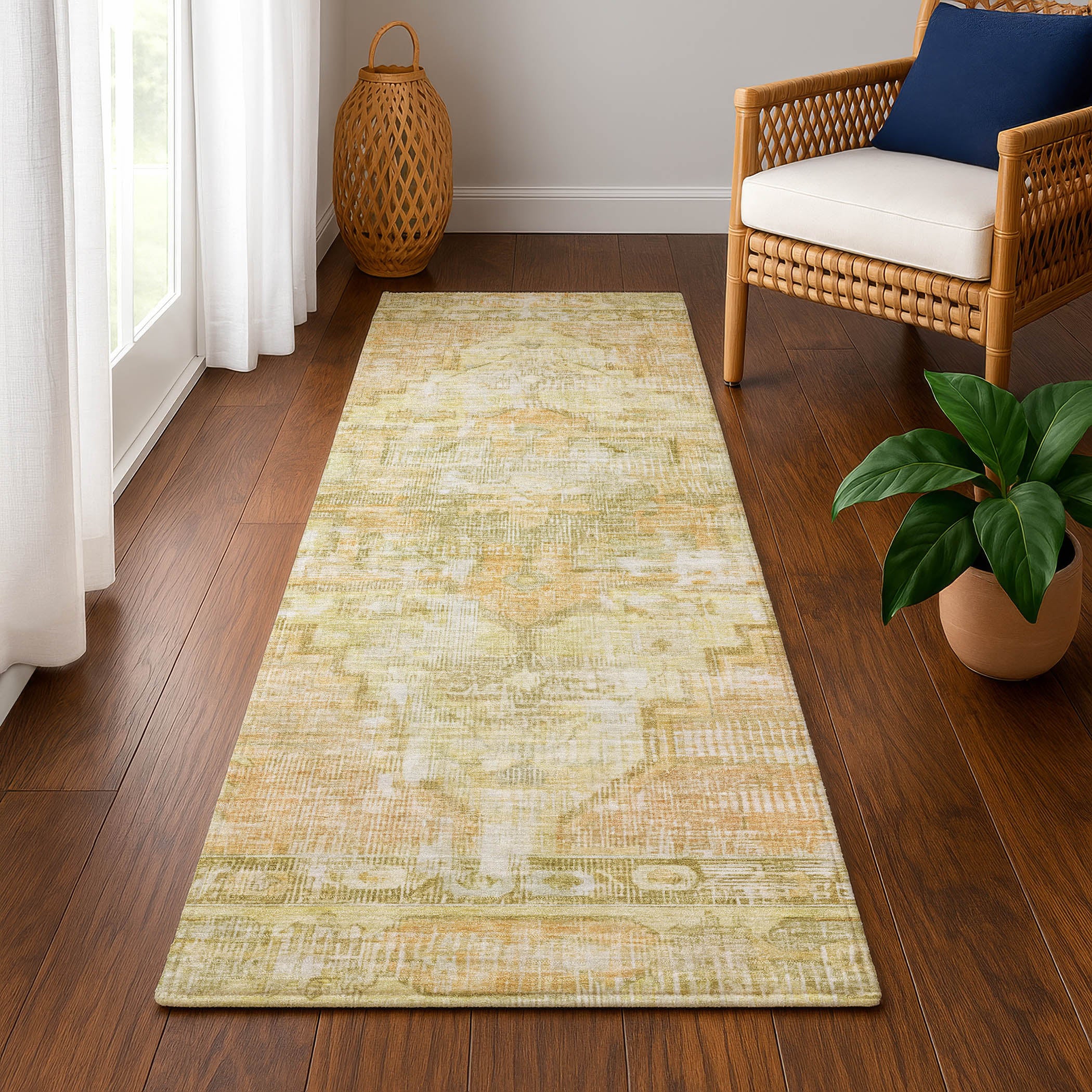 Istanbul Machine Washable Traditional Gold Rug 2'3" x 7'6" #shape_Runner