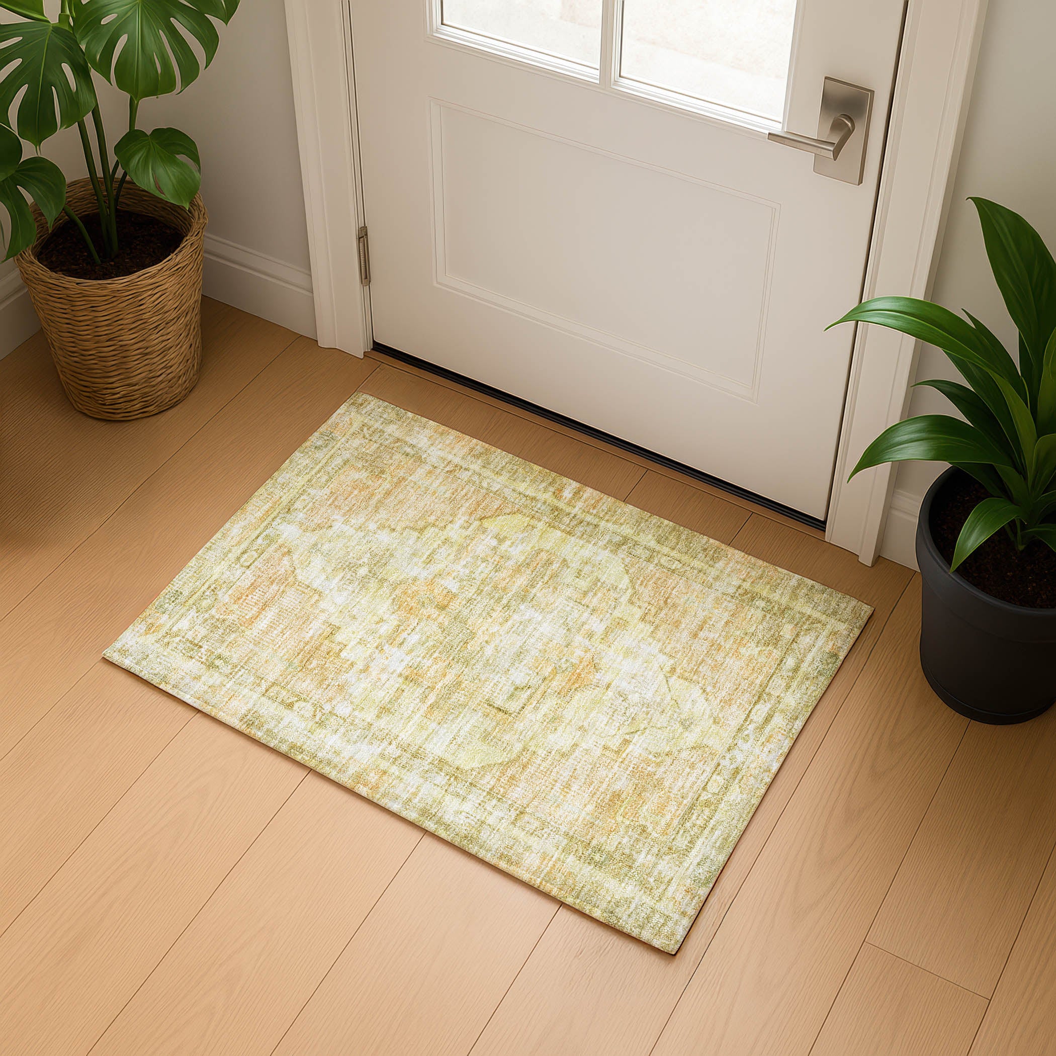 Istanbul Machine Washable Traditional Gold Rug 1'8" x 2'6" #shape_Rectangle
