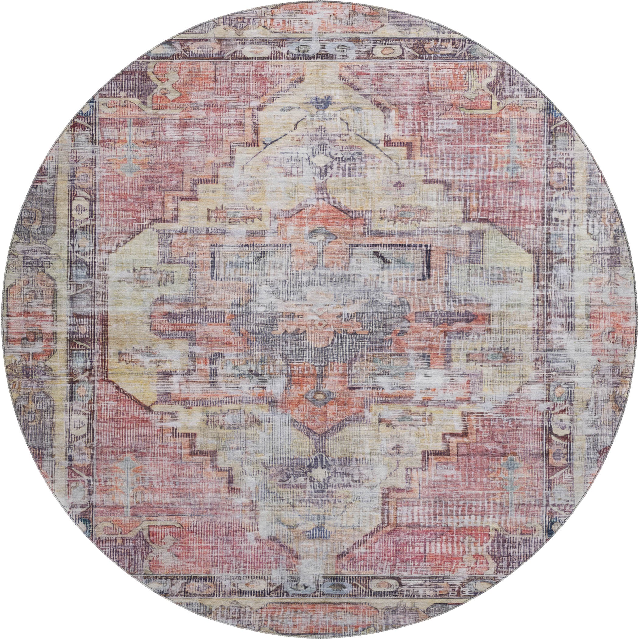 Istanbul Machine Washable Traditional Paprika Orange Rug 8' x 8' #shape_Round