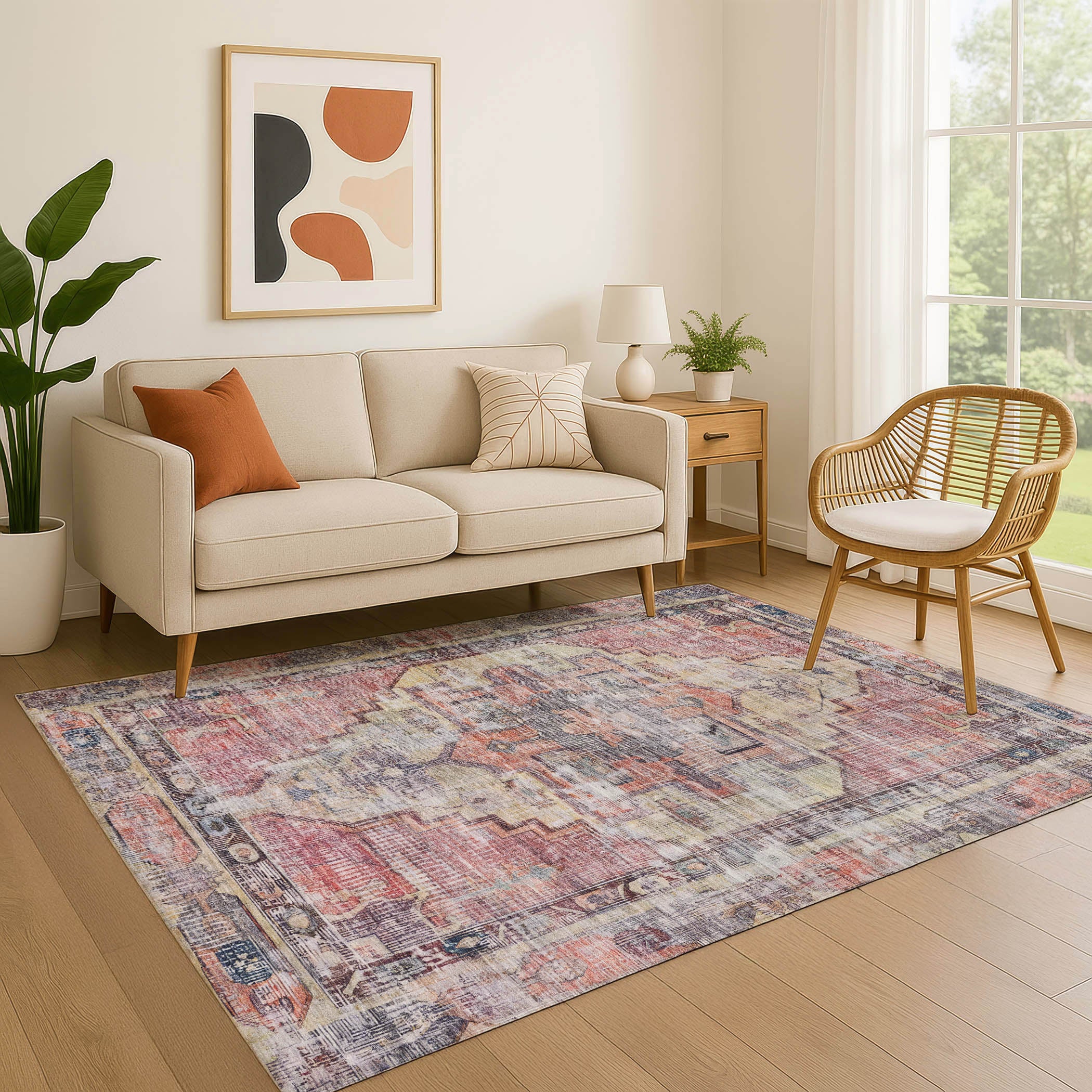 Istanbul Machine Washable Traditional Paprika Orange Rug 2'6" x 3'10" #shape_Rectangle