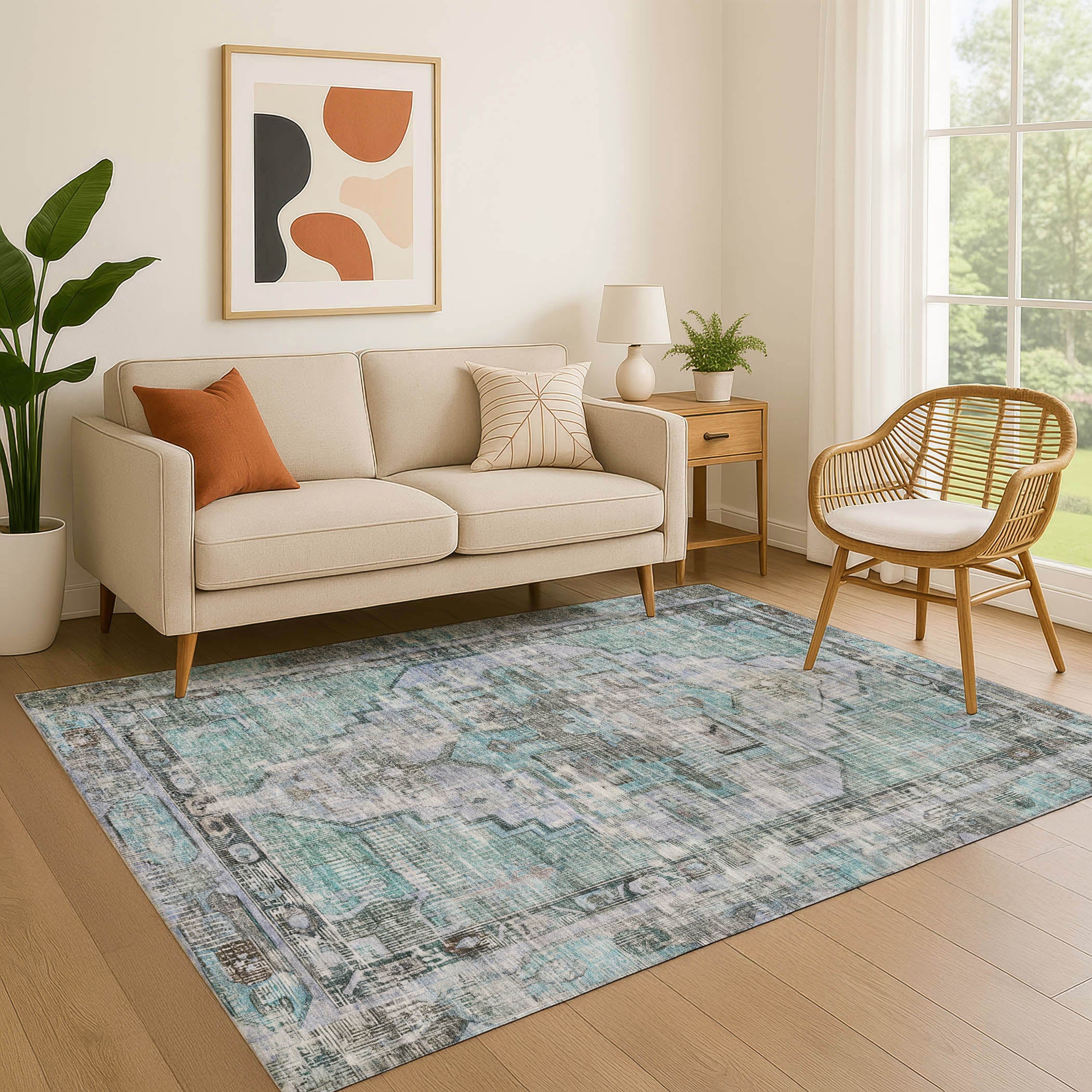 Istanbul Machine Washable Traditional Teal Rug 2'6" x 3'10" #shape_Rectangle