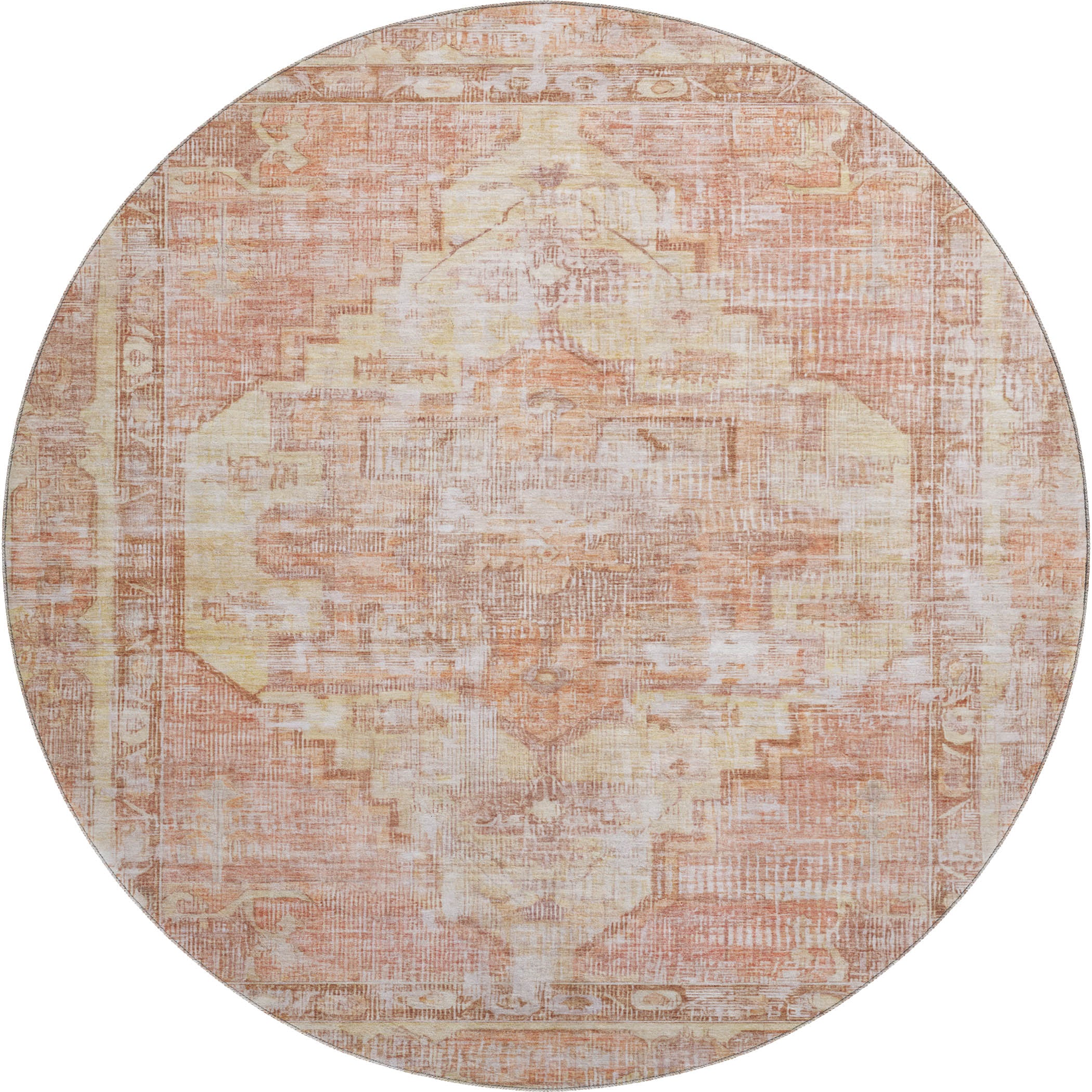 Istanbul Machine Washable Traditional Terracotta Orange Rug 8' x 8' #shape_Round