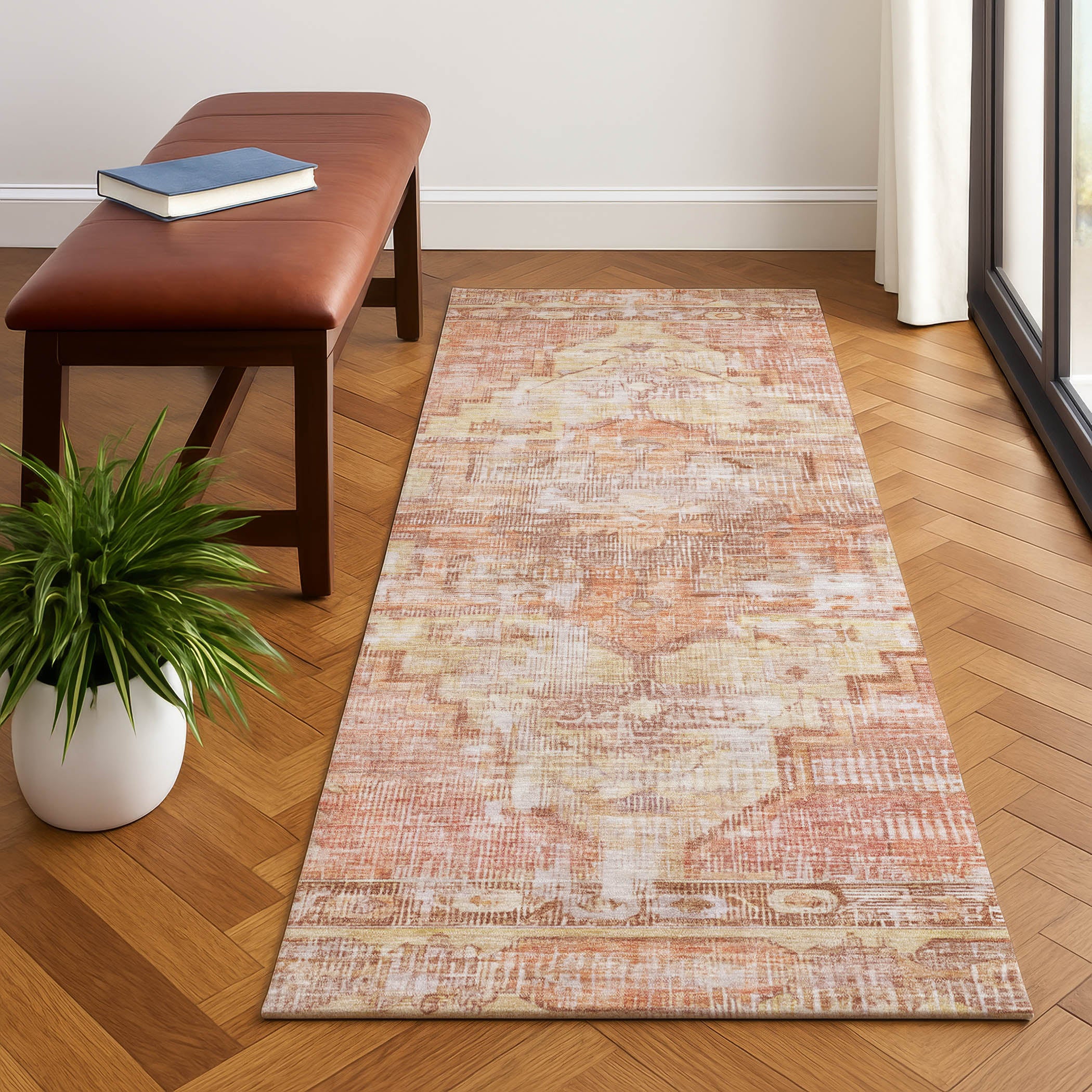 Istanbul Machine Washable Traditional Terracotta Orange Rug 2'3" x 7'6" #shape_Runner