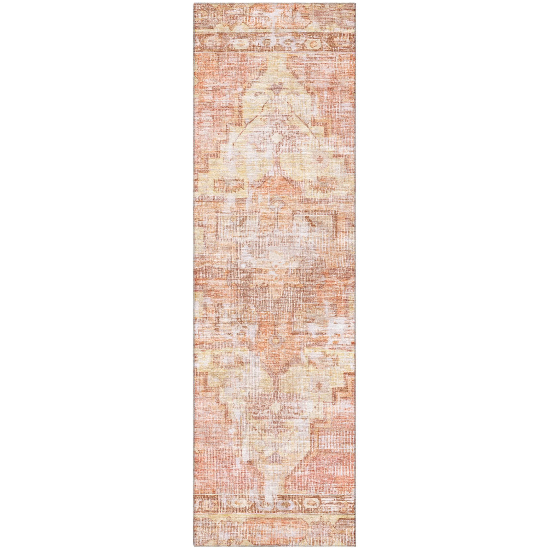 Istanbul Machine Washable Traditional Terracotta Orange Rug 2'3" x 7'6" #shape_Runner
