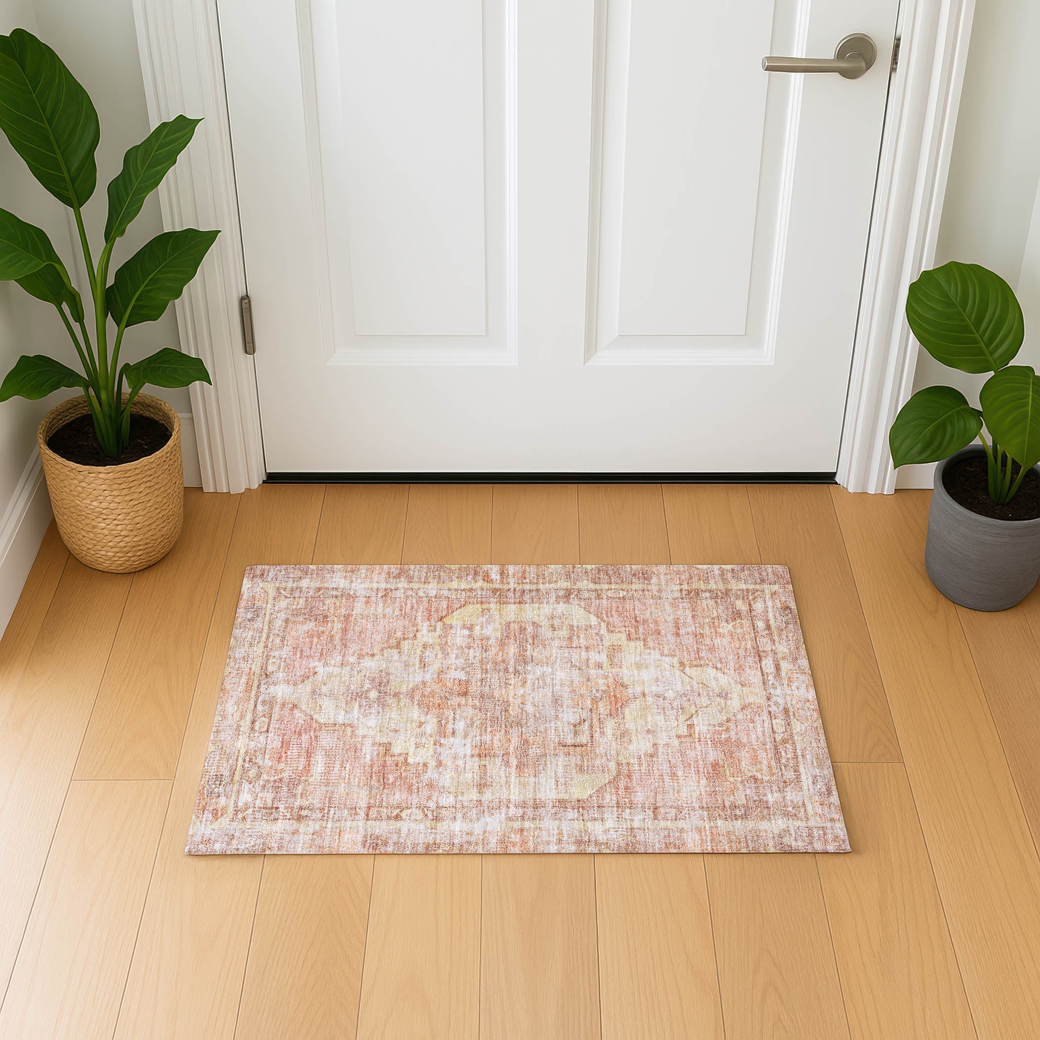Istanbul Machine Washable Traditional Terracotta Orange Rug 1'8" x 2'6" #shape_Rectangle